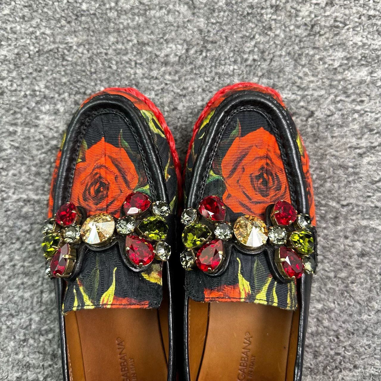 Dolce & Gabbana DG Diamond Embellished Rose Print Slip-On Size US 4.5 / IT 34.5 - 3 Thumbnail