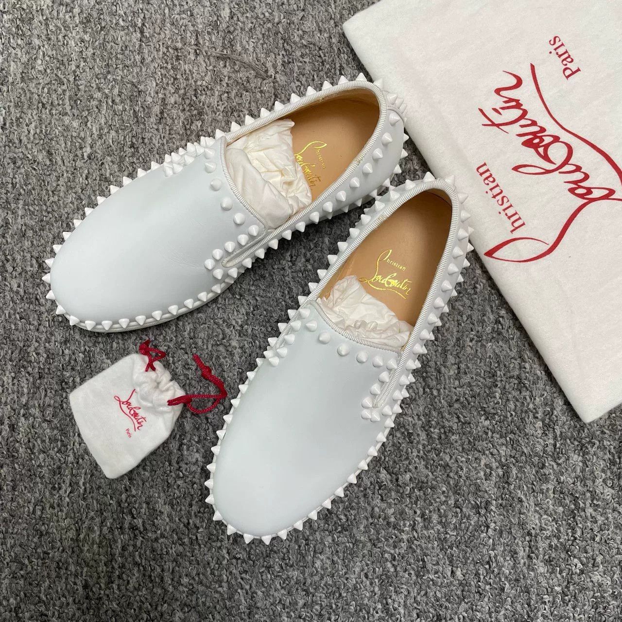 Christian Louboutin Christian Louboutin White Spiked Loafers Size US 4.5 / IT 34.5 - 2 Thumbnail