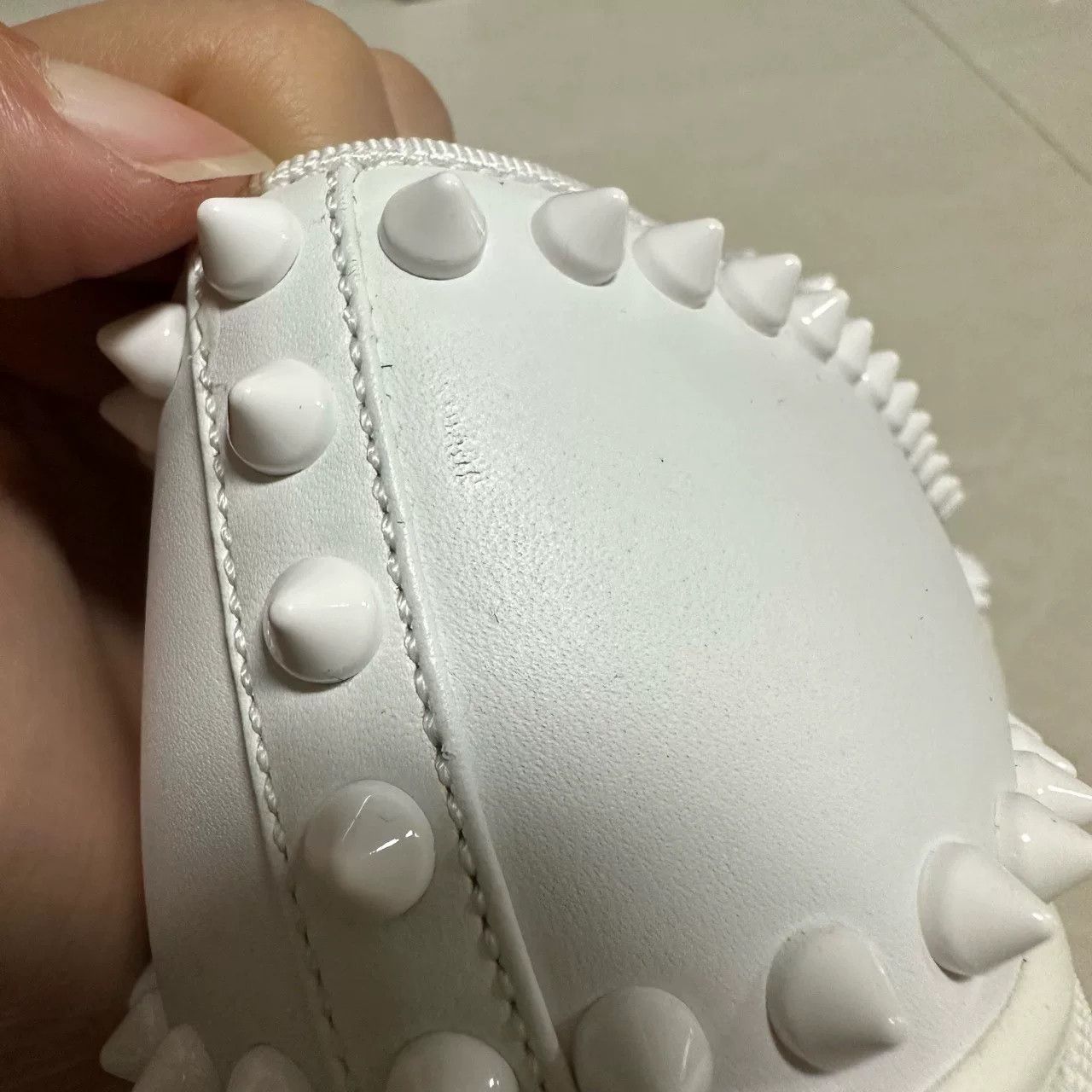 Christian Louboutin Christian Louboutin White Spiked Loafers Size US 4.5 / IT 34.5 - 7 Thumbnail