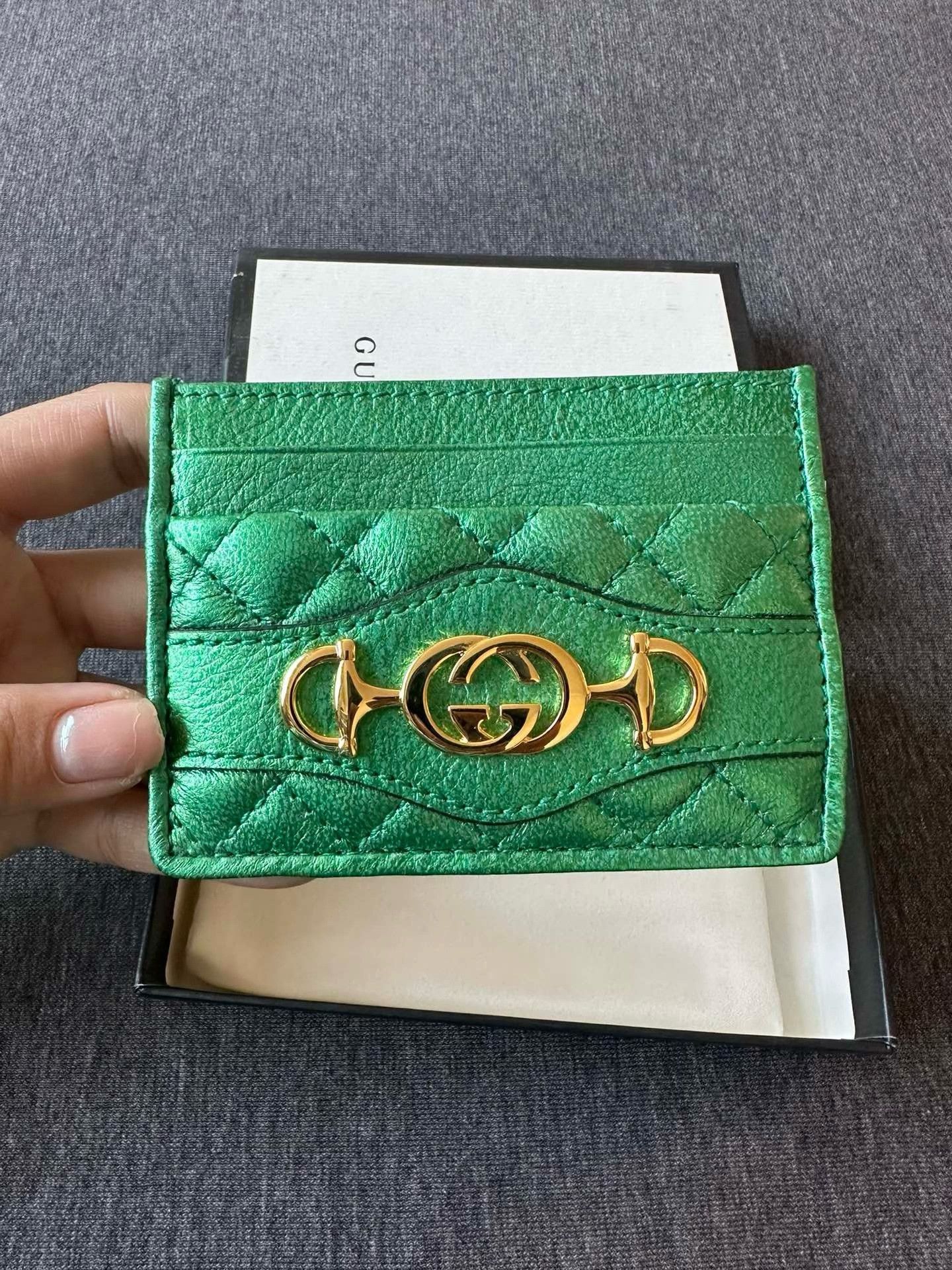 Gucci Gucci Green Quilted Leather Zumi Card Case Size ONE SIZE - 7 Thumbnail
