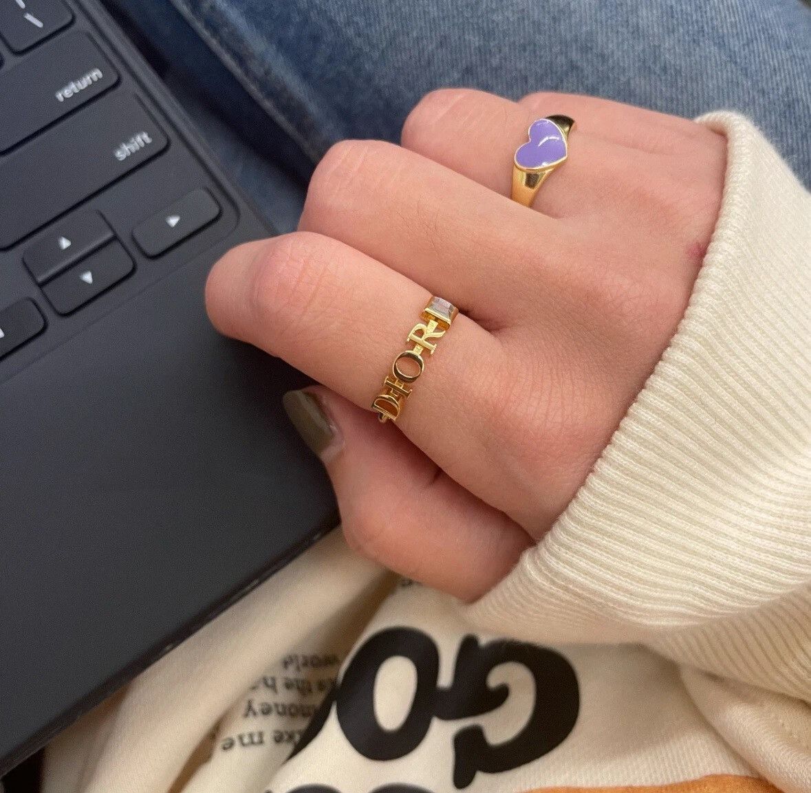 Dior Dior Logo Ring with Colorful Diamonds Size ONE SIZE - 6 Thumbnail