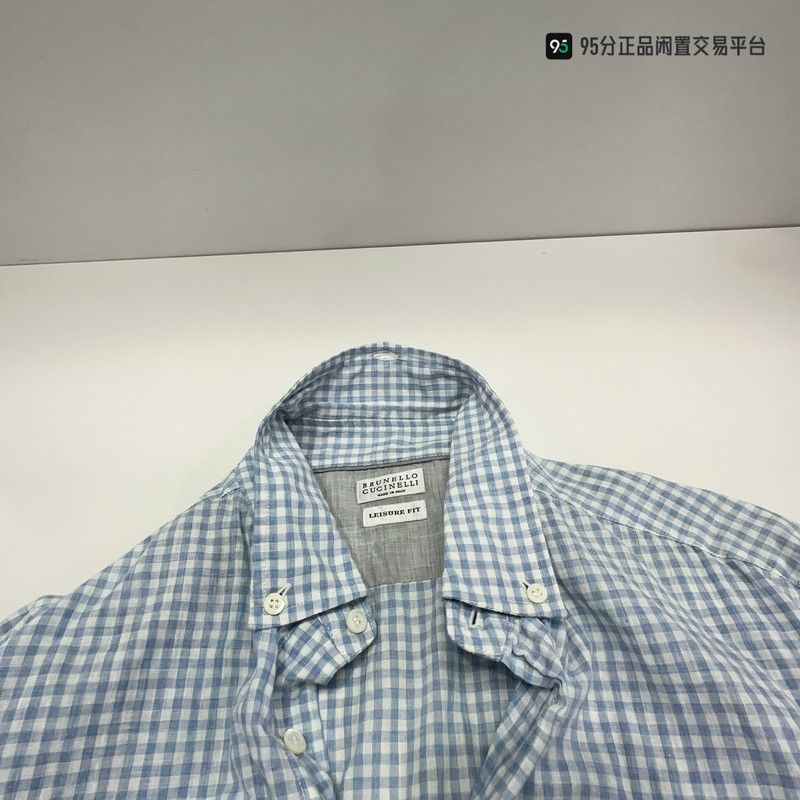 Brunello Cucinelli Brunello Cucinelli Men's Blue Check Long-Sleeve Shirt Size US M / EU 48-50 / 2 - 2 Thumbnail