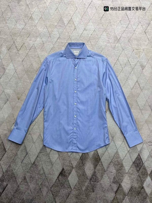 Brunello Cucinelli Brunello Cucinelli Men's Blue Lapel Button Long-Sleeve Shirt Size US S / EU 44-46 / 1 - 6 Thumbnail