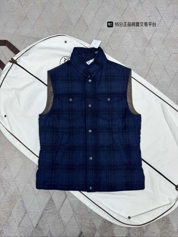 Brunello Cucinelli Brunello Cucinelli Wool Plaid Down Vest Size US M / EU 48-50 / 2 - 2 Thumbnail