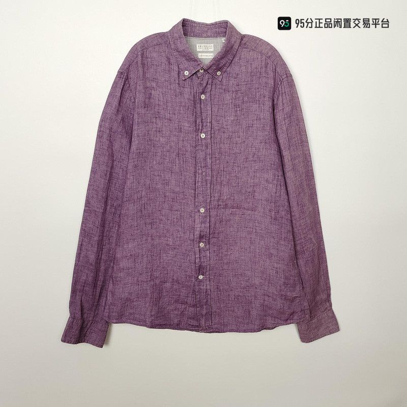 Brunello Cucinelli Brunello Cucinelli Purple Linen Long-Sleeve Shirt Size US M / EU 48-50 / 2 - 6 Thumbnail