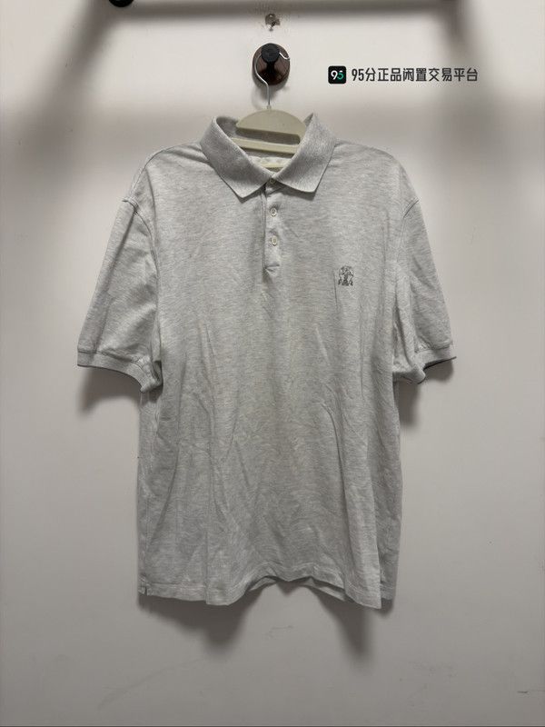 Brunello Cucinelli Brunello Cucinelli Men's Gray Logo Print Polo Shirt Size US XL / EU 56 / 4 - 5 Thumbnail