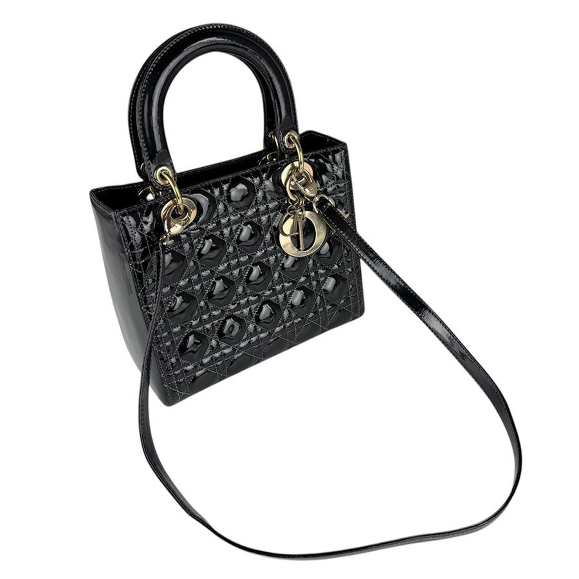 Dior Christian Dior Lady handbag/shoulder bag, patent leather, black and gold, women's, free shipping, z9043 Size ONE SIZE - 11 Thumbnail