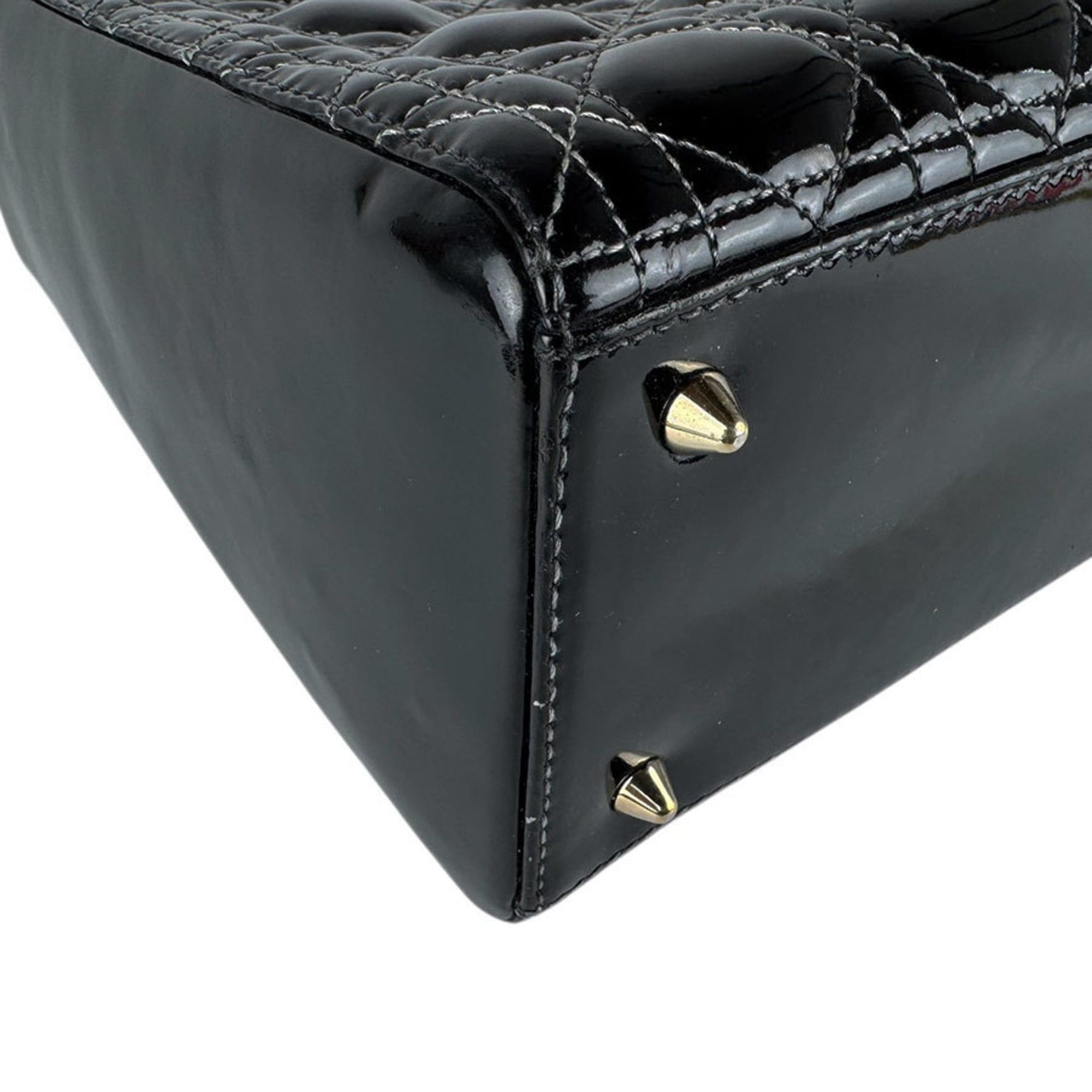 Dior Christian Dior Lady handbag/shoulder bag, patent leather, black and gold, women's, free shipping, z9043 Size ONE SIZE - 8 Thumbnail