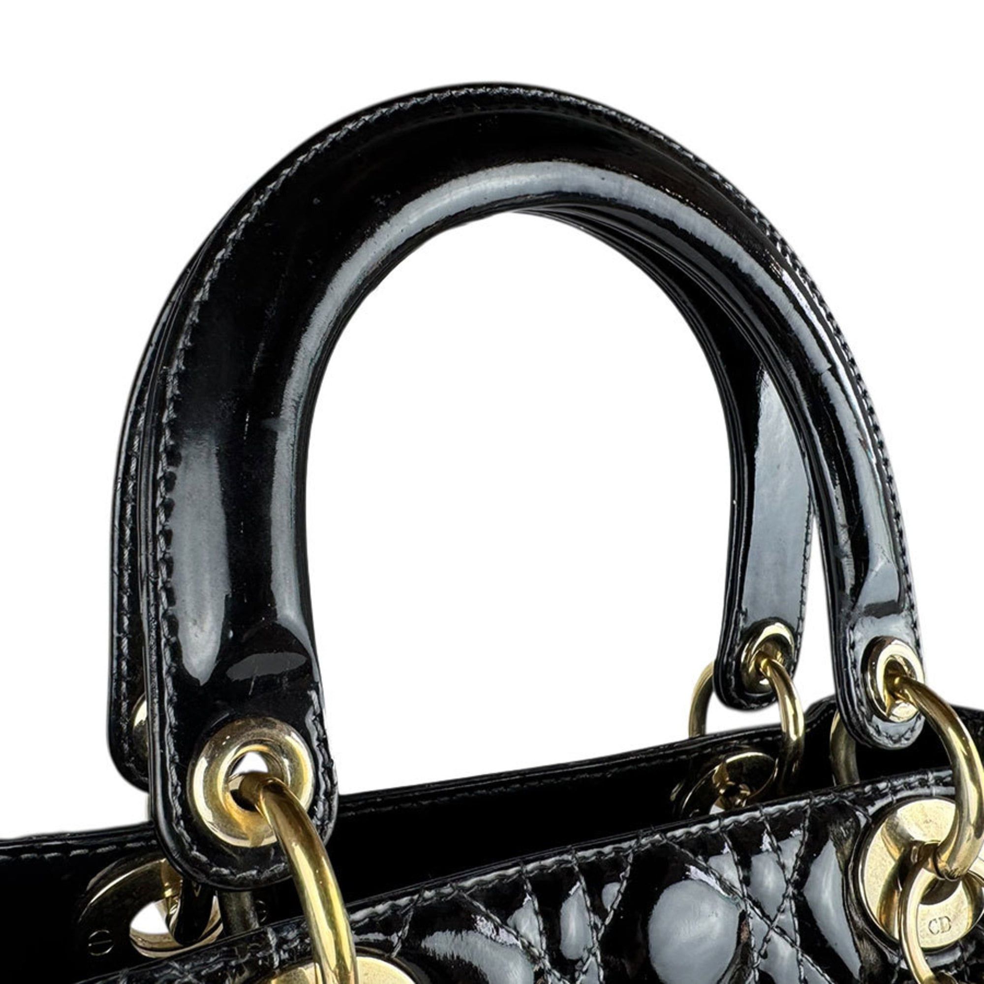 Dior Christian Dior Lady handbag/shoulder bag, patent leather, black and gold, women's, free shipping, z9043 Size ONE SIZE - 10 Thumbnail