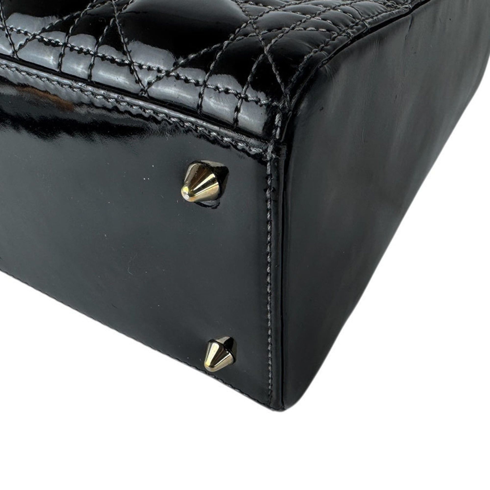 Dior Christian Dior Lady handbag/shoulder bag, patent leather, black and gold, women's, free shipping, z9043 Size ONE SIZE - 9 Thumbnail