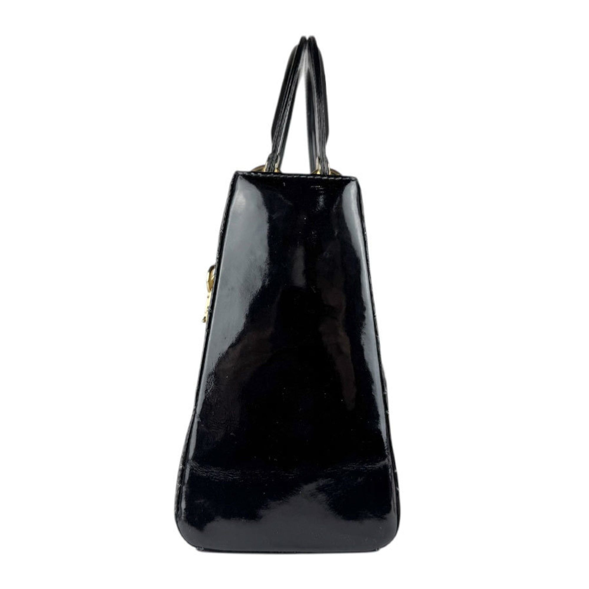 Dior Christian Dior Lady handbag/shoulder bag, patent leather, black and gold, women's, free shipping, z9043 Size ONE SIZE - 2 Thumbnail