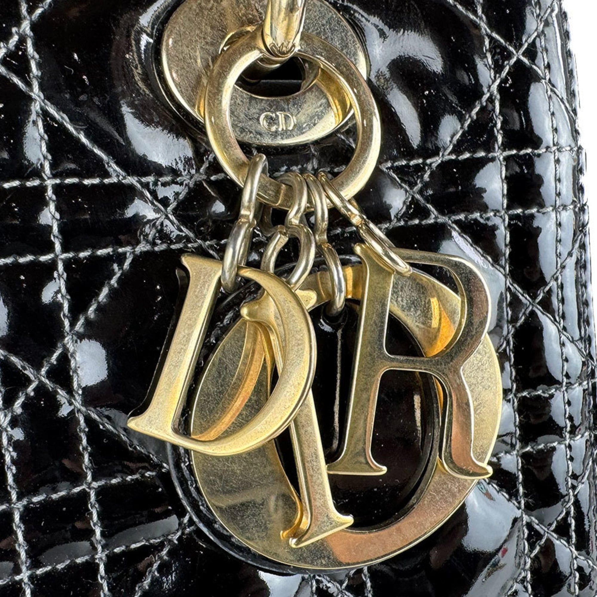 Dior Christian Dior Lady handbag/shoulder bag, patent leather, black and gold, women's, free shipping, z9043 Size ONE SIZE - 12 Thumbnail