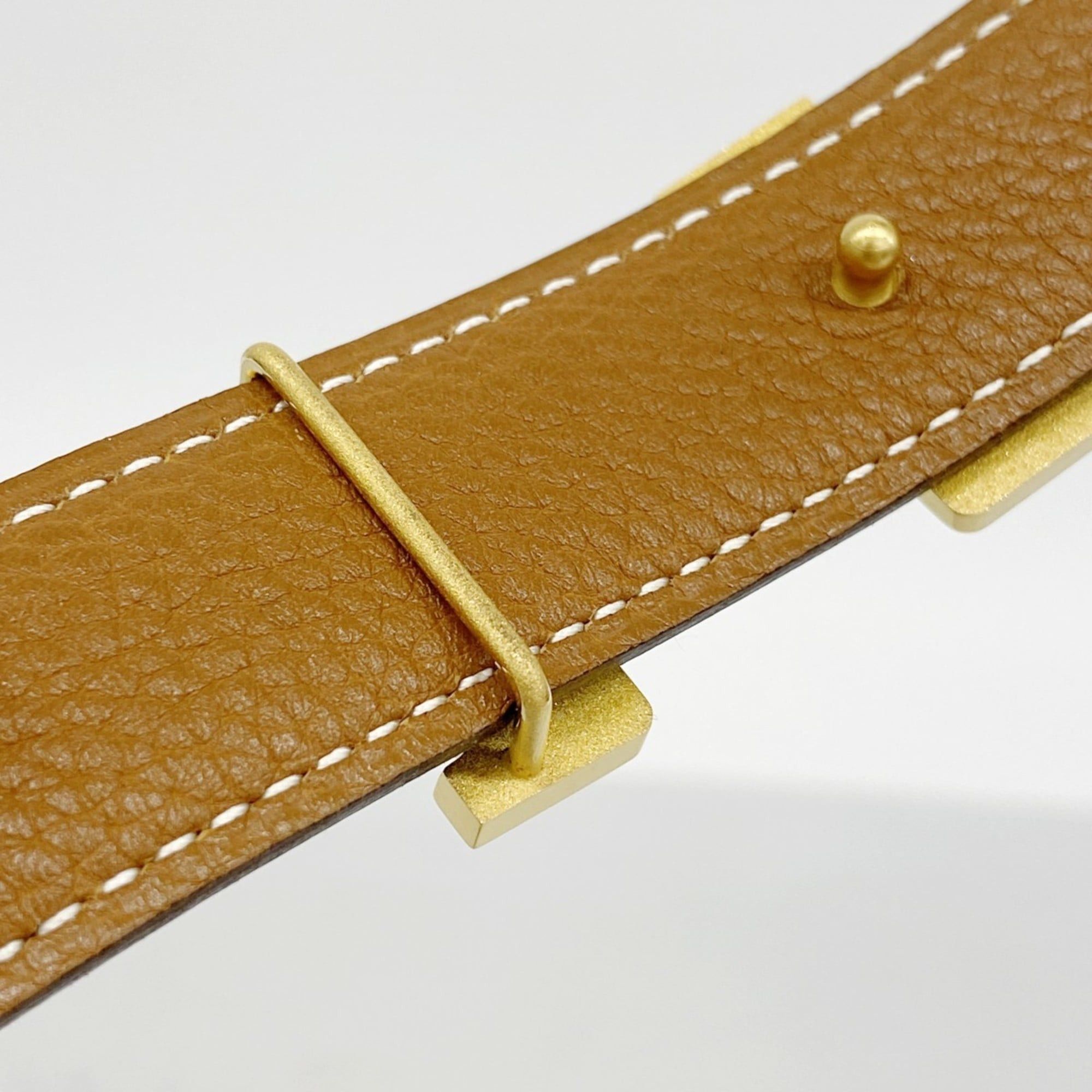 Hermes Constance Belt, Box Calf Togo Leather, Black & Gold 