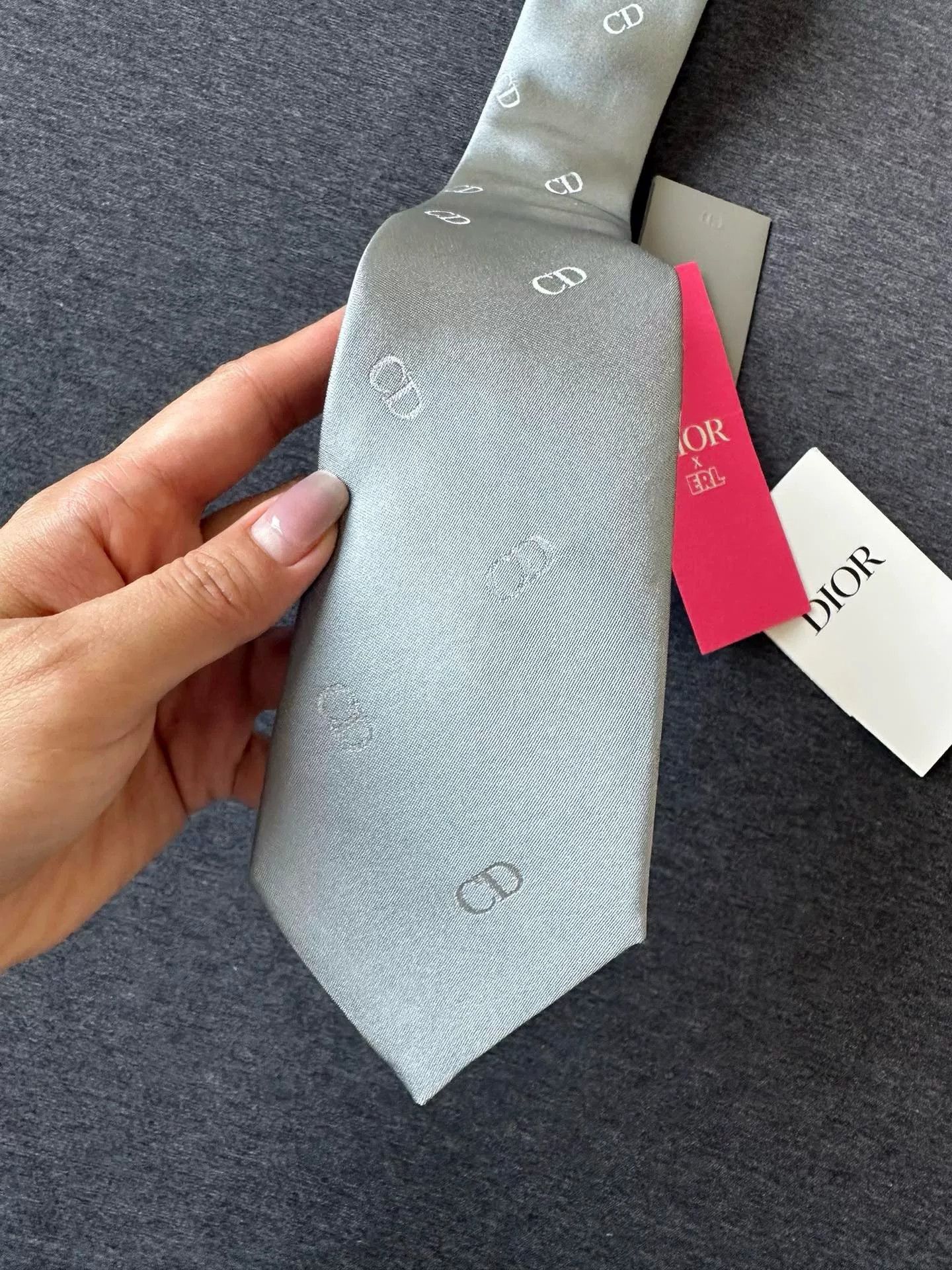 Dior Dior Gray CD Logo Silk Tie Size ONE SIZE - 3 Thumbnail