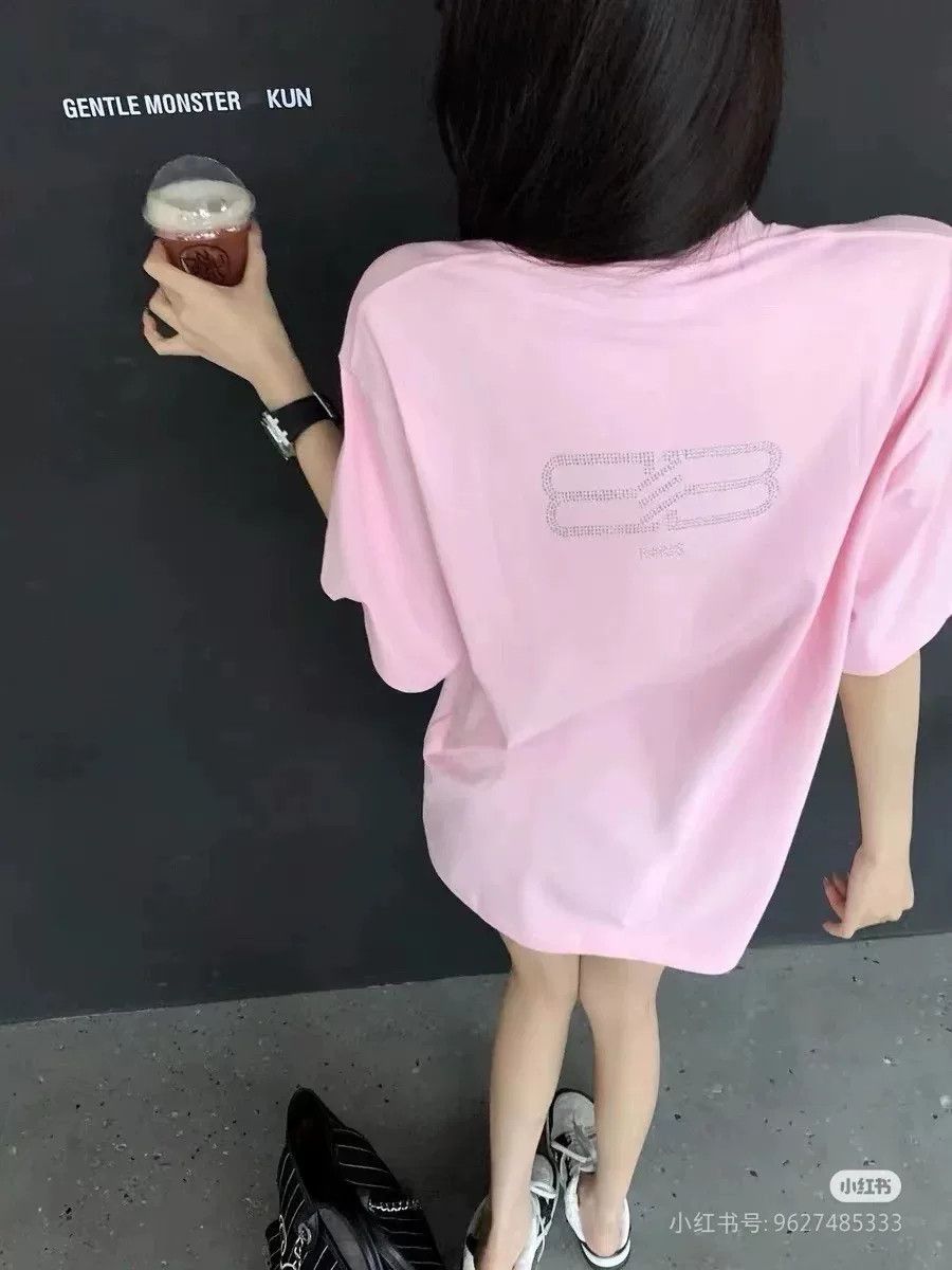 Balenciaga Balenciaga Back Crystal Logo Pink Oversized T-shirt Size M / US 6-8 / IT 42-44 - 4 Thumbnail