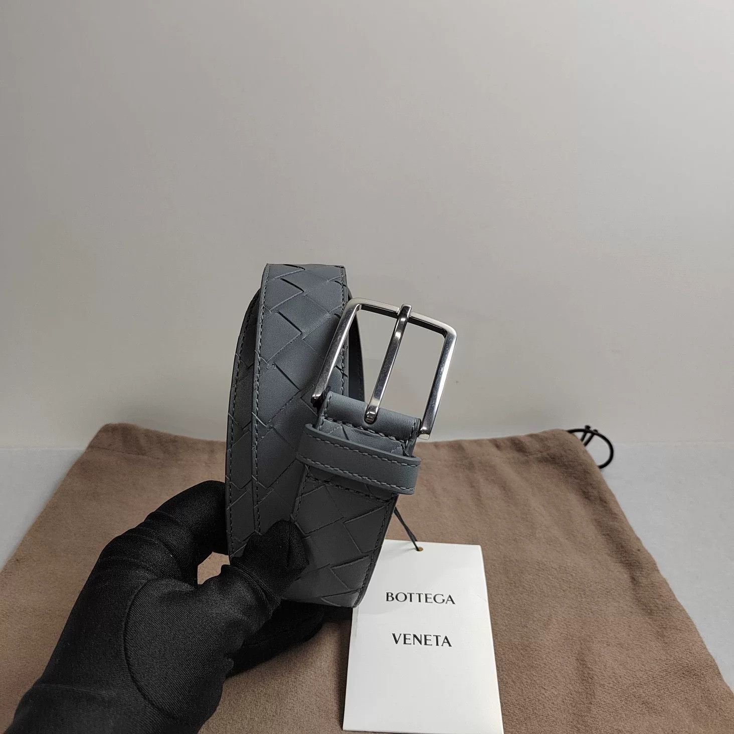 Bottega Veneta Bottega Veneta Gray Woven Leather Belt Size ONE SIZE - 3 Thumbnail