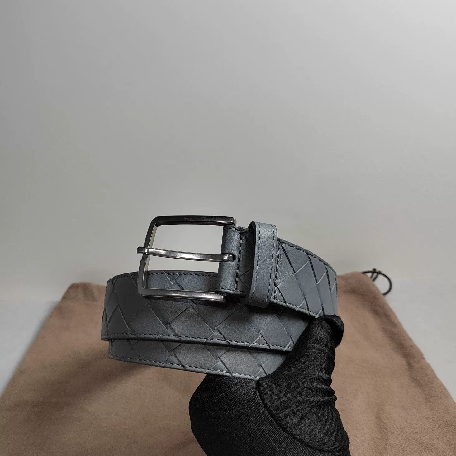 Bottega Veneta Bottega Veneta Gray Woven Leather Belt Size ONE SIZE - 2 Thumbnail