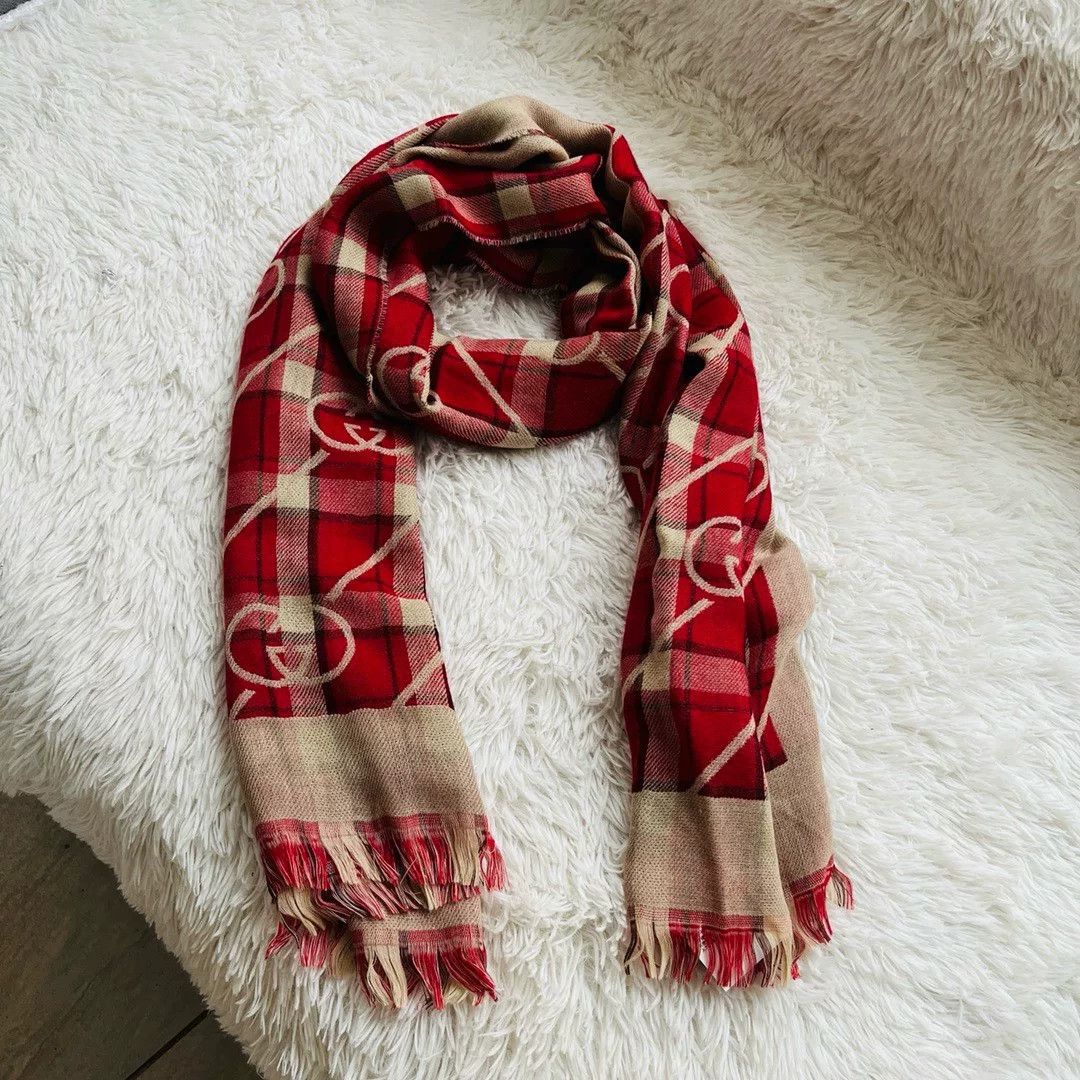 Gucci Gucci Double G Logo Check Scarf Size ONE SIZE - 5 Thumbnail