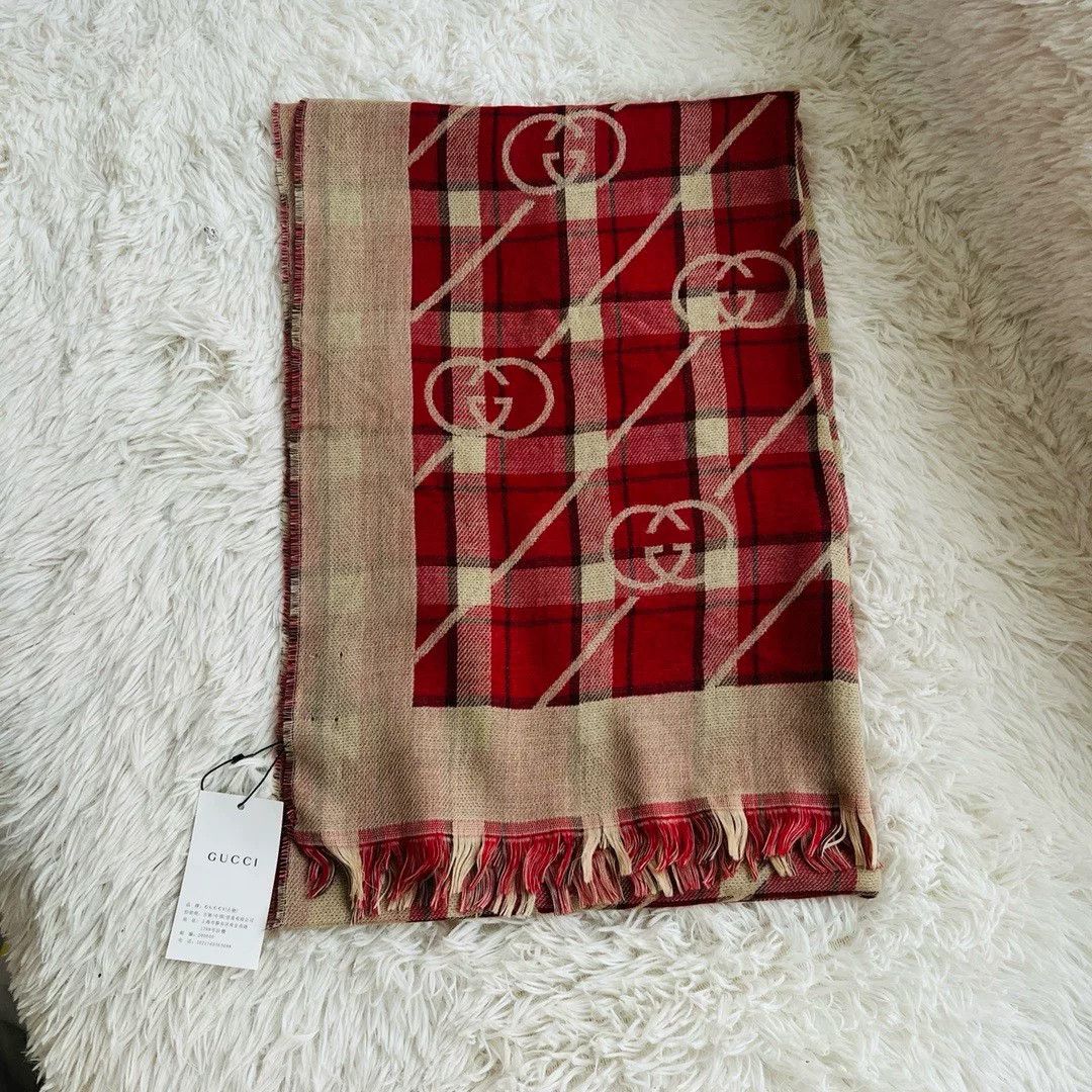 Gucci Gucci Double G Logo Check Scarf Size ONE SIZE - 2 Thumbnail