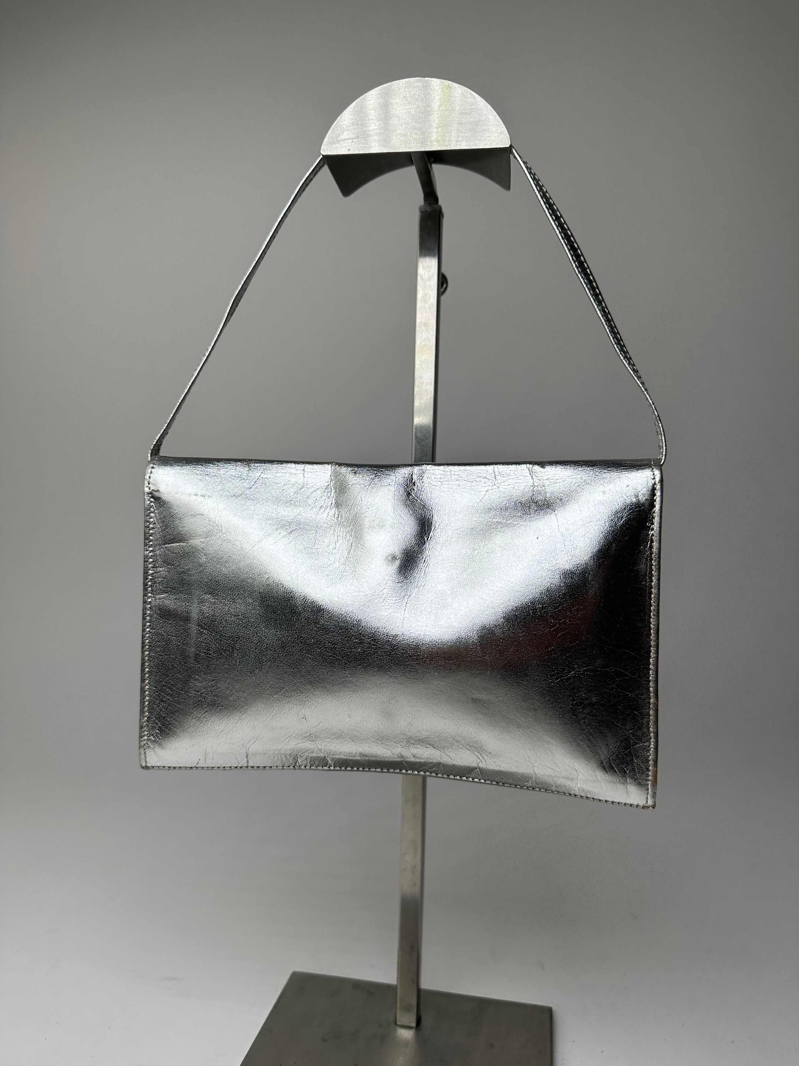 Courreges Vintage Leather Baguette Bag Silver Size ONE SIZE - 2 Thumbnail