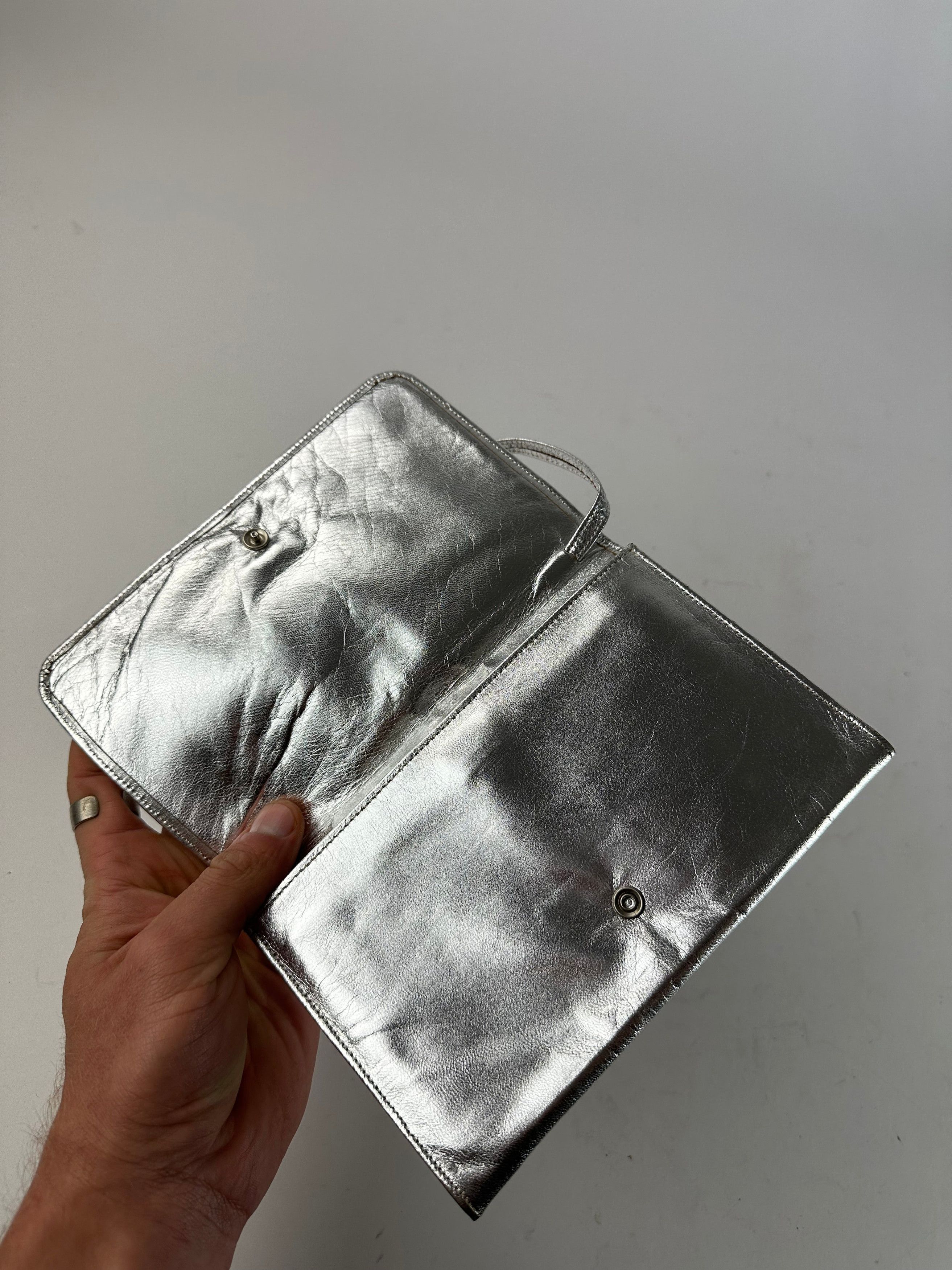 Courreges Vintage Leather Baguette Bag Silver Size ONE SIZE - 5 Thumbnail