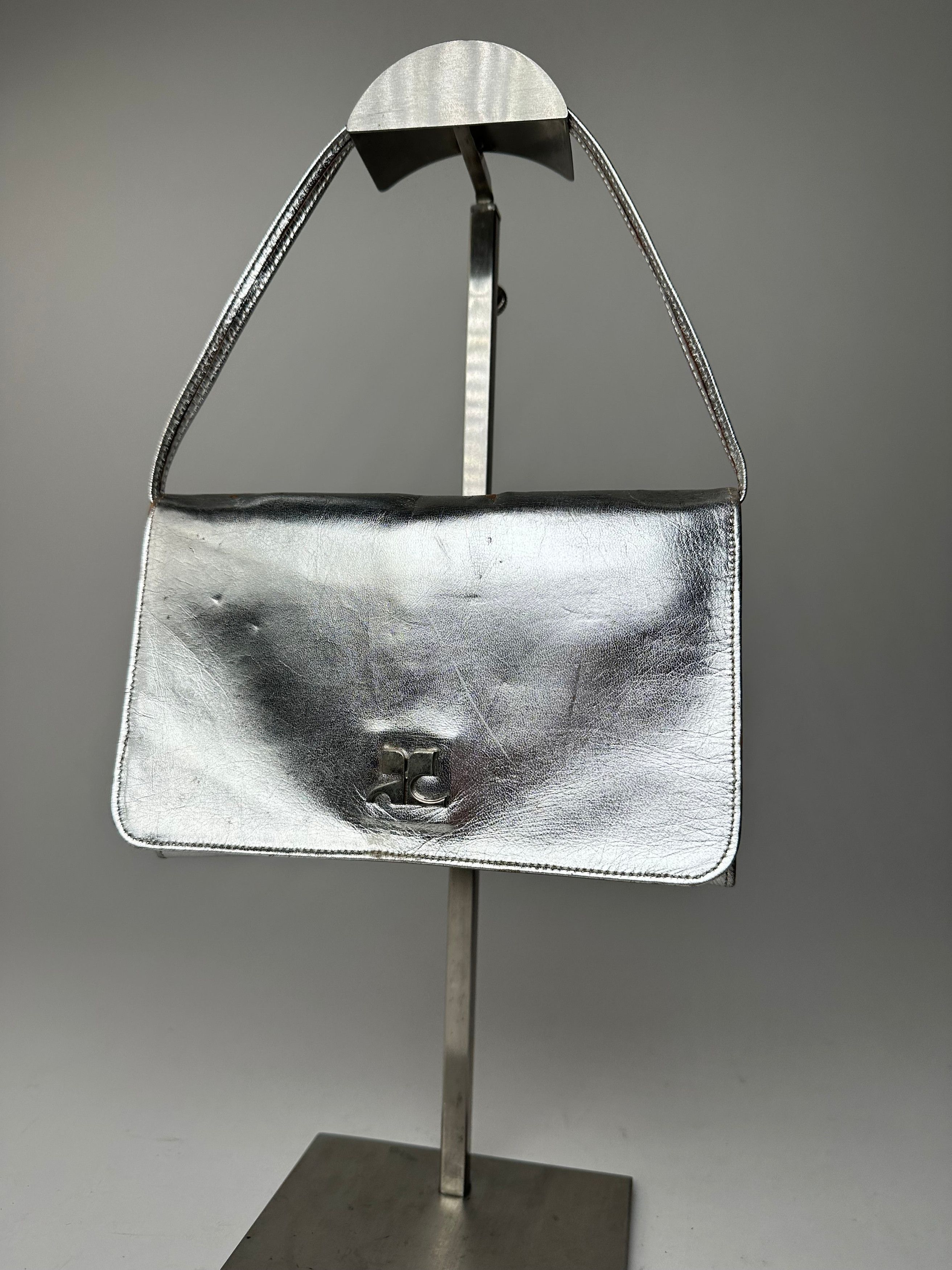 Courreges Vintage Leather Baguette Bag Silver Size ONE SIZE - 14 Thumbnail