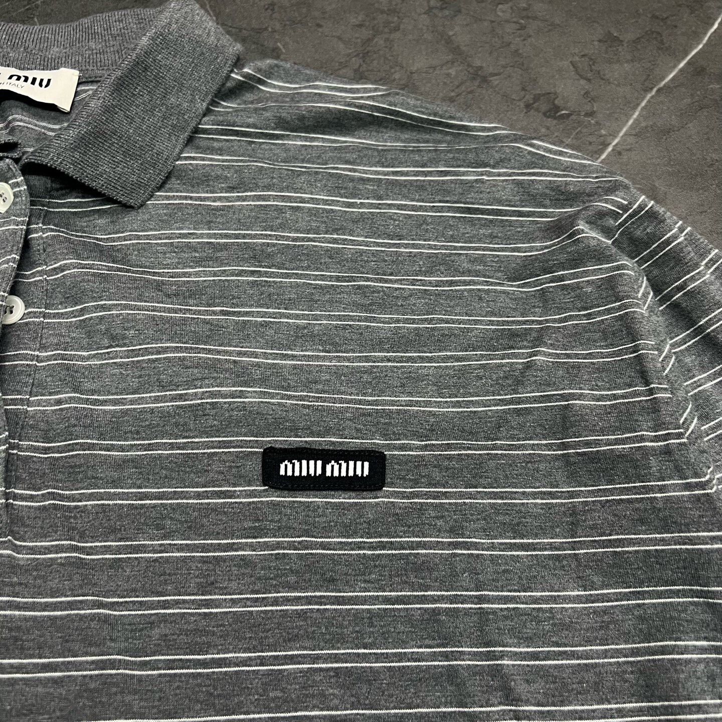 Miu Miu Miu Miu Striped Gray T-Shirt M Women Size M / US 6-8 / IT 42-44 - 2 Thumbnail