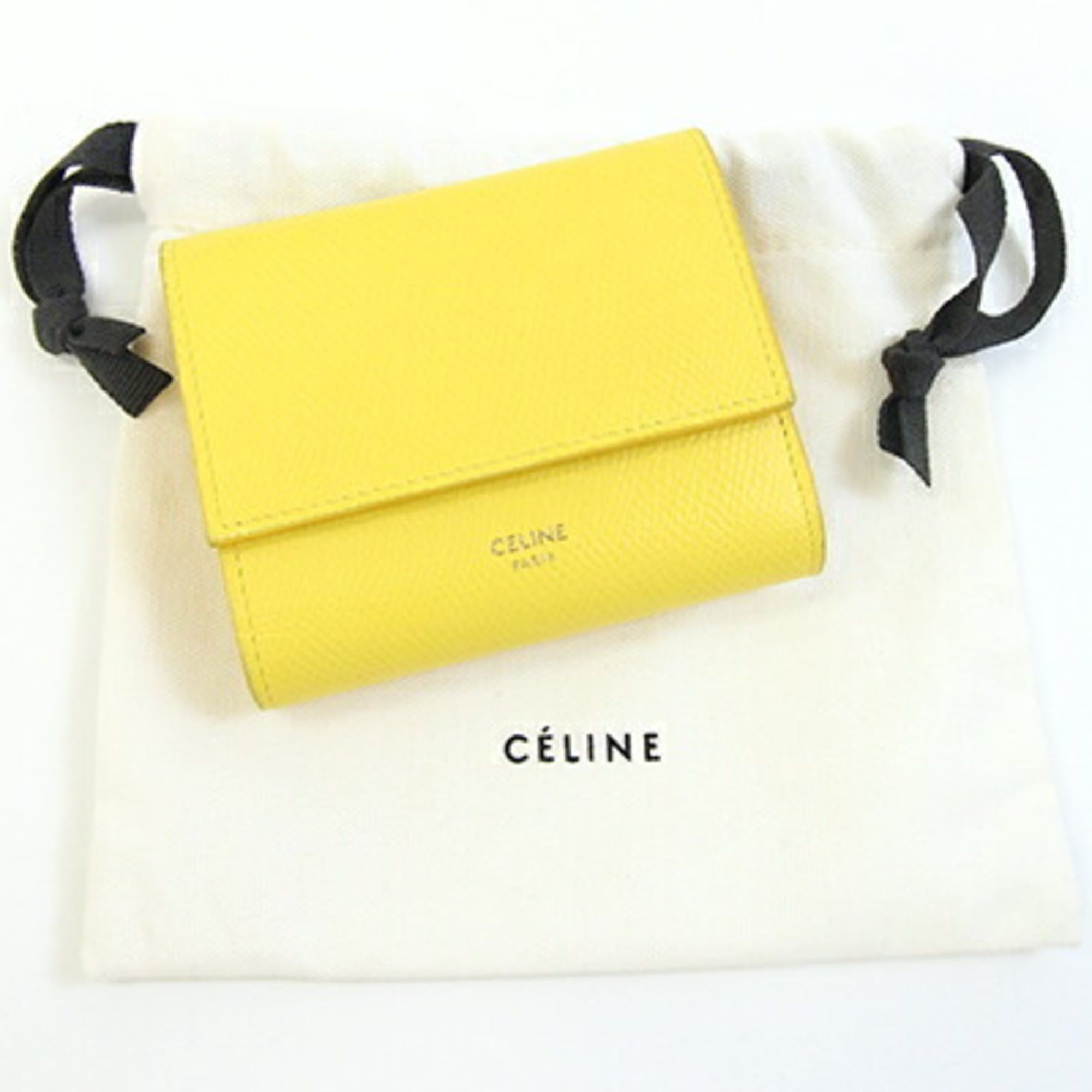 Celine Celine Trifold Wallet 10B573GTH Yellow Grained Calf Mini Compact for Women CELINE Size ONE SIZE - 10 Thumbnail
