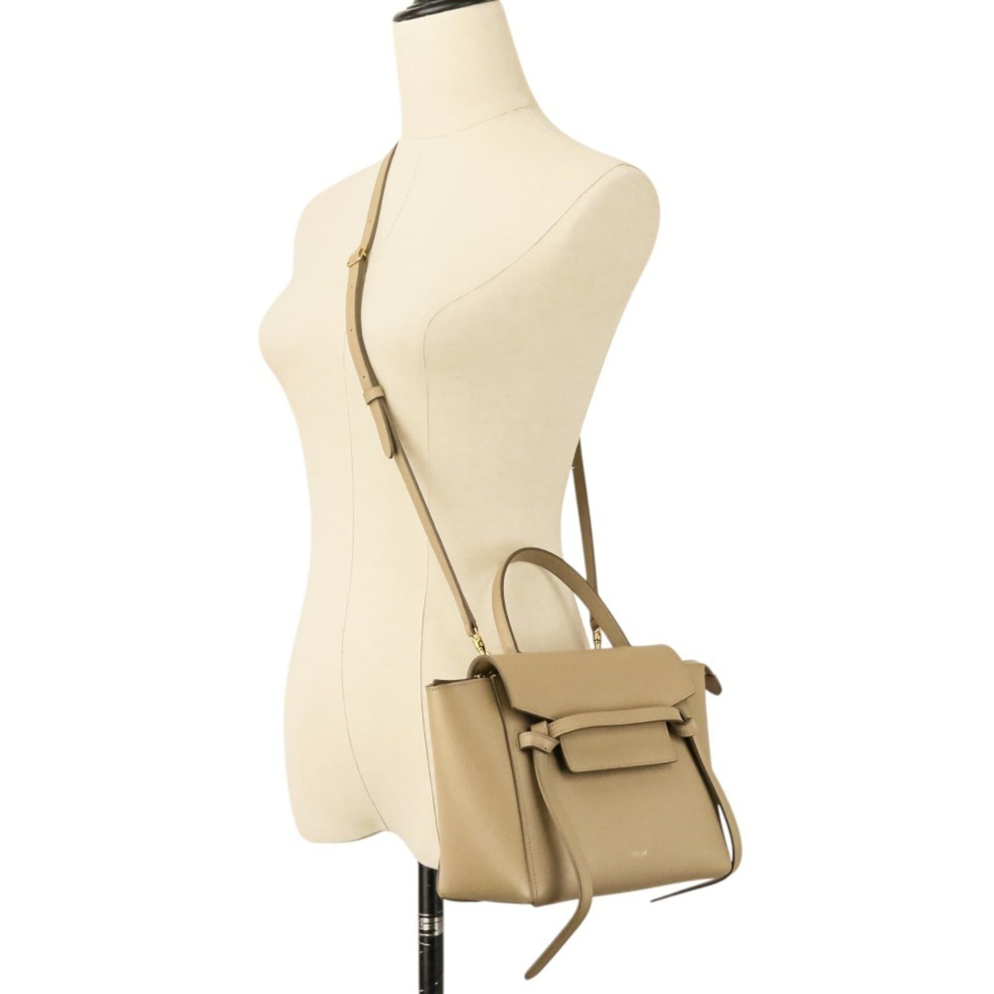 Celine CELINE Belt Bag Nano 2-way shoulder bag, grained calfskin, beige, women's. Size ONE SIZE - 10 Thumbnail