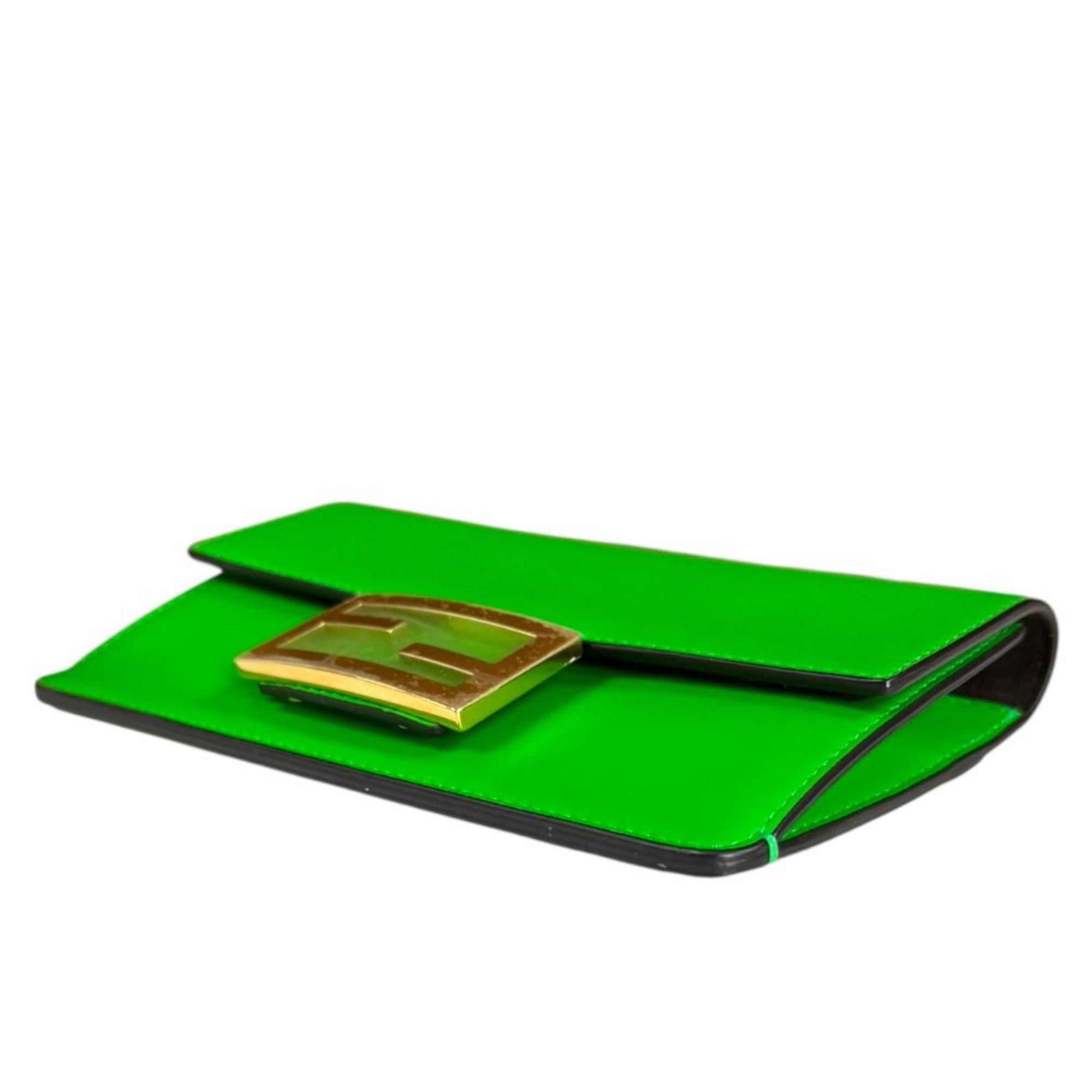 Fendi Fendi Flat Baguette Shoulder Bag, Leather 8BS039, Green, Women's, FENDI, Used Size ONE SIZE - 5 Thumbnail
