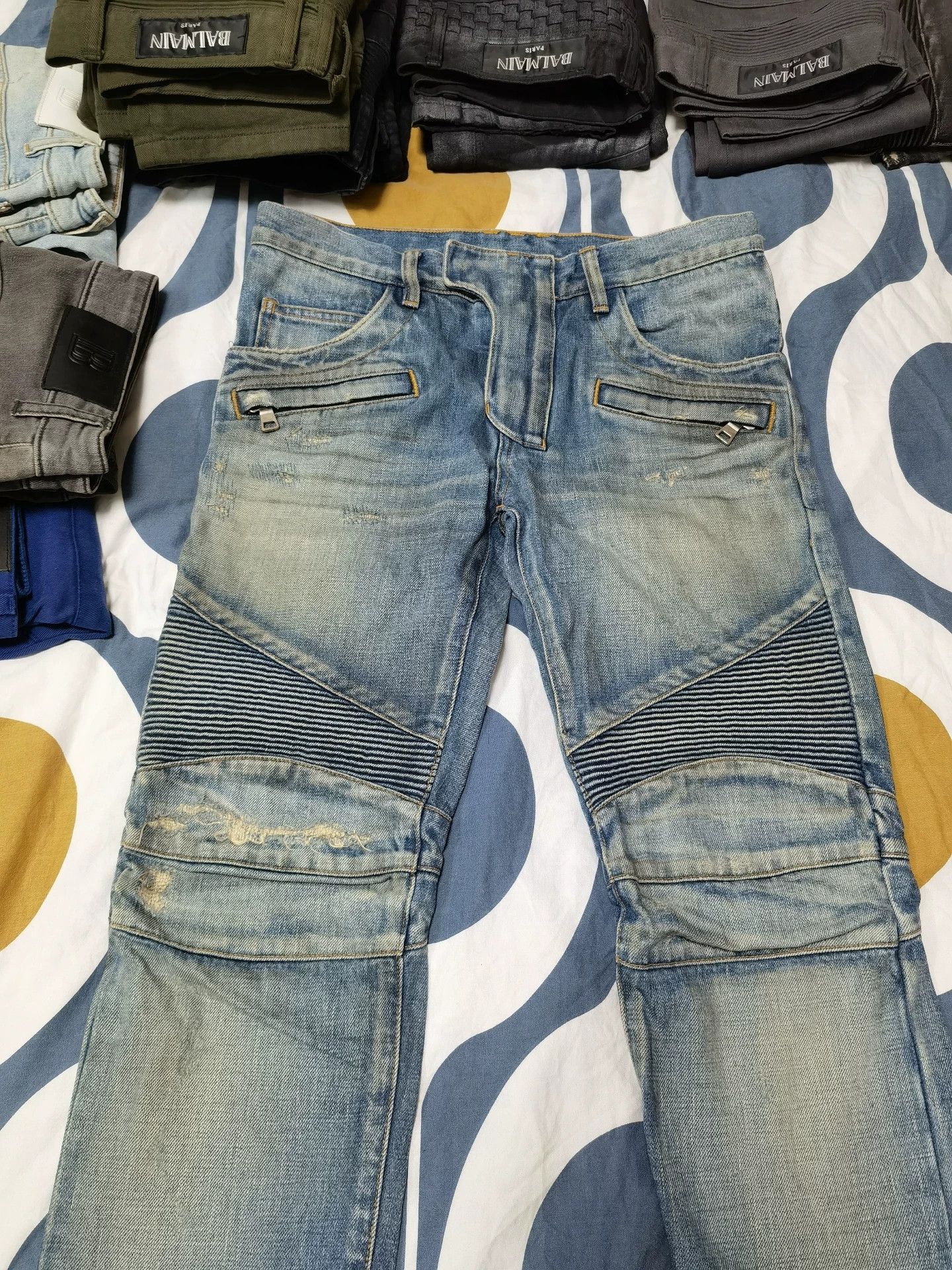 Balmain Balmain Moto Distressed Denim Jeans Size US 29 - 2 Thumbnail