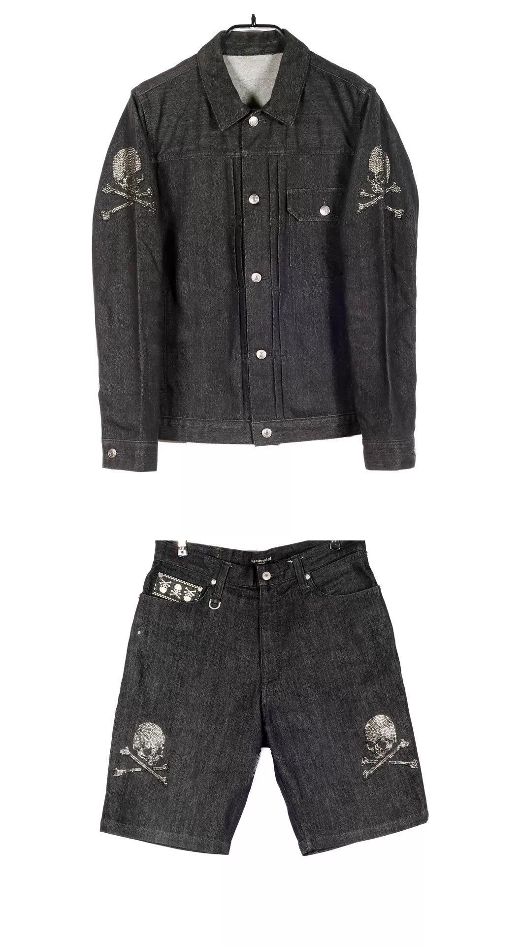 Mastermind Japan Black Denim Jacket with Skull Crossbones Embellishments Size US S / EU 44-46 / 1 - 3 Thumbnail