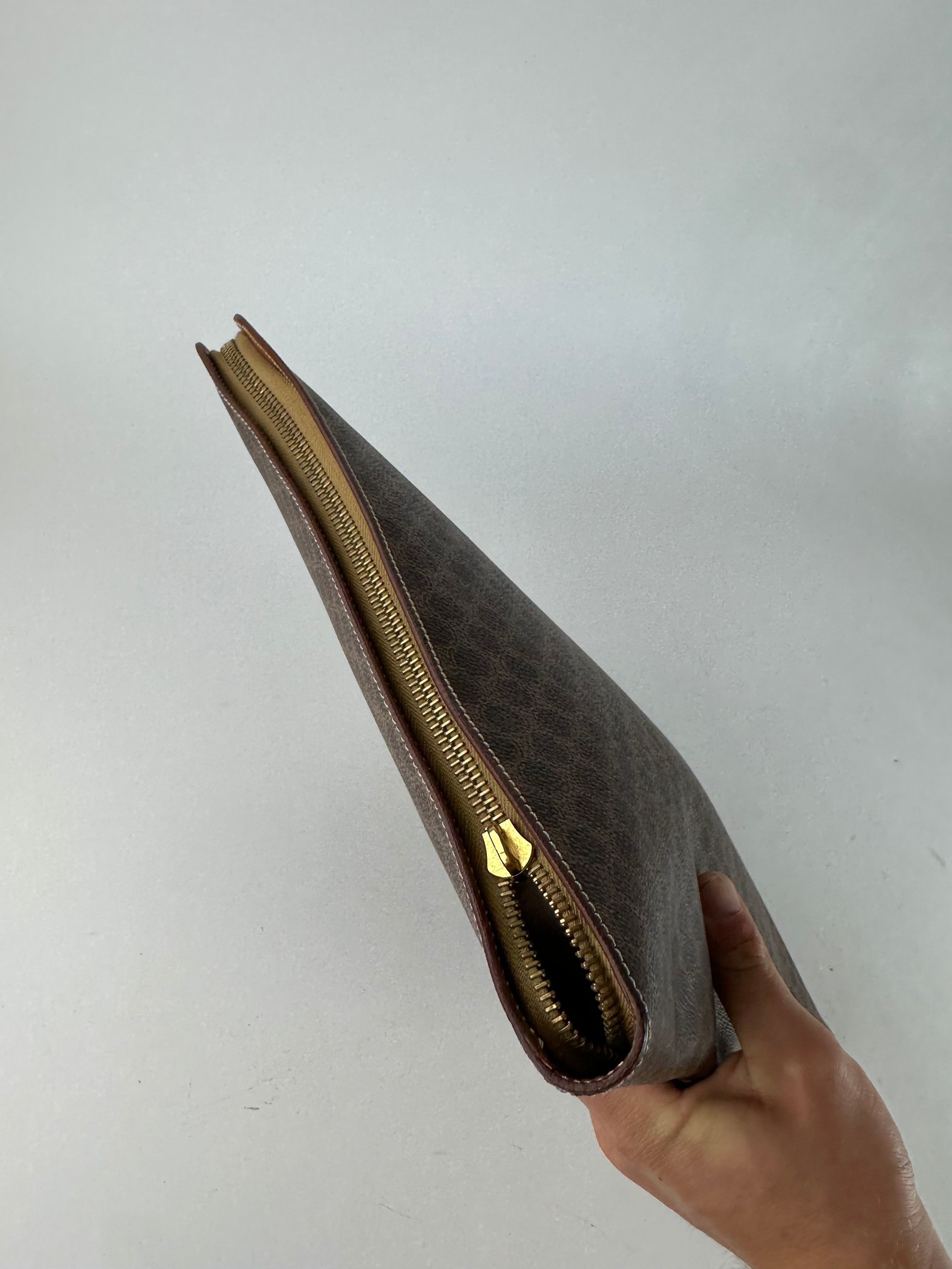 Celine Vintage Paris Triomphe Monogram Leather Clutch Brown Size ONE SIZE - 12 Thumbnail