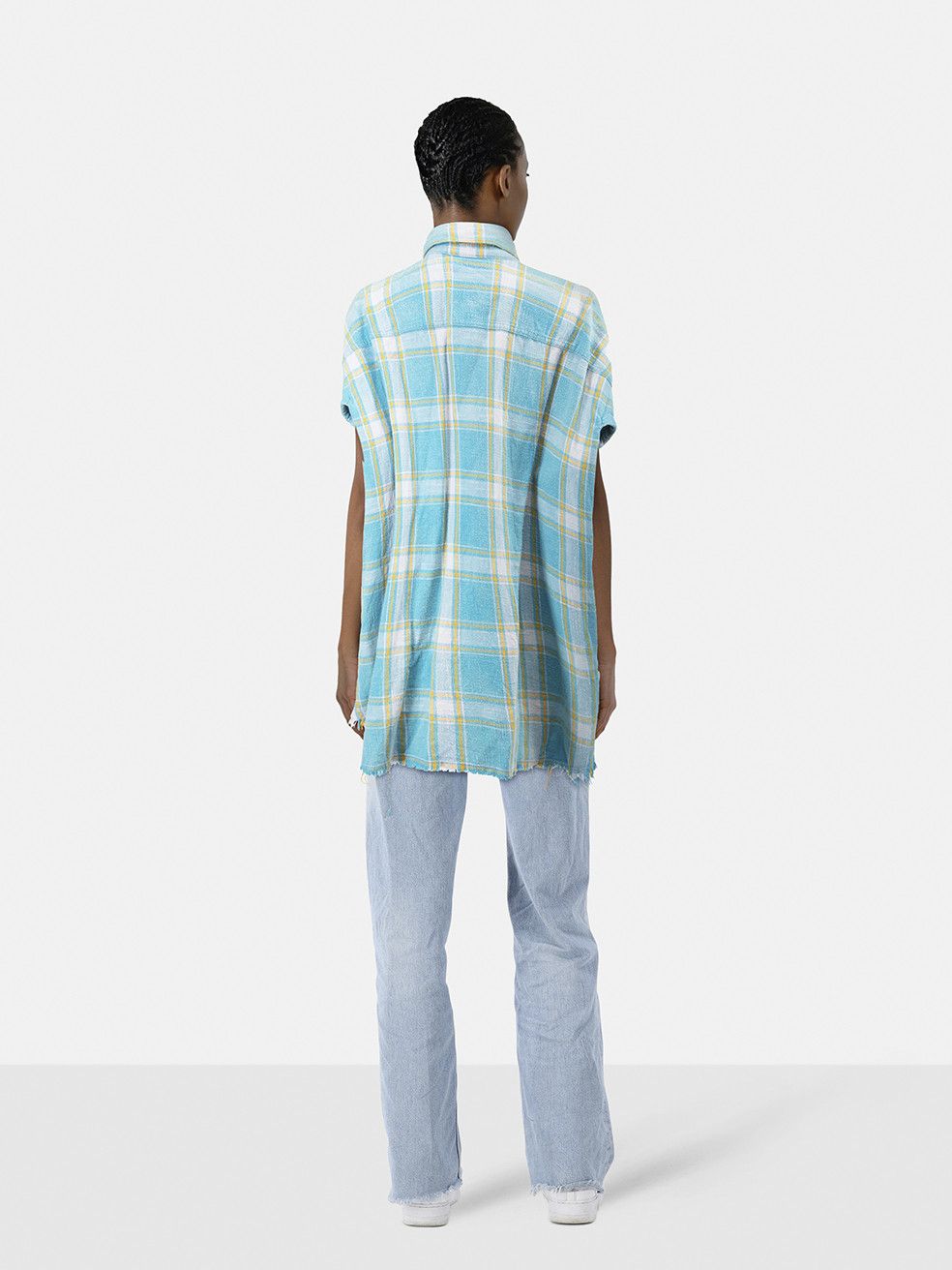 R13 Blue Tartan Distressed Flannel Shirt Size ONE SIZE - 2 Thumbnail