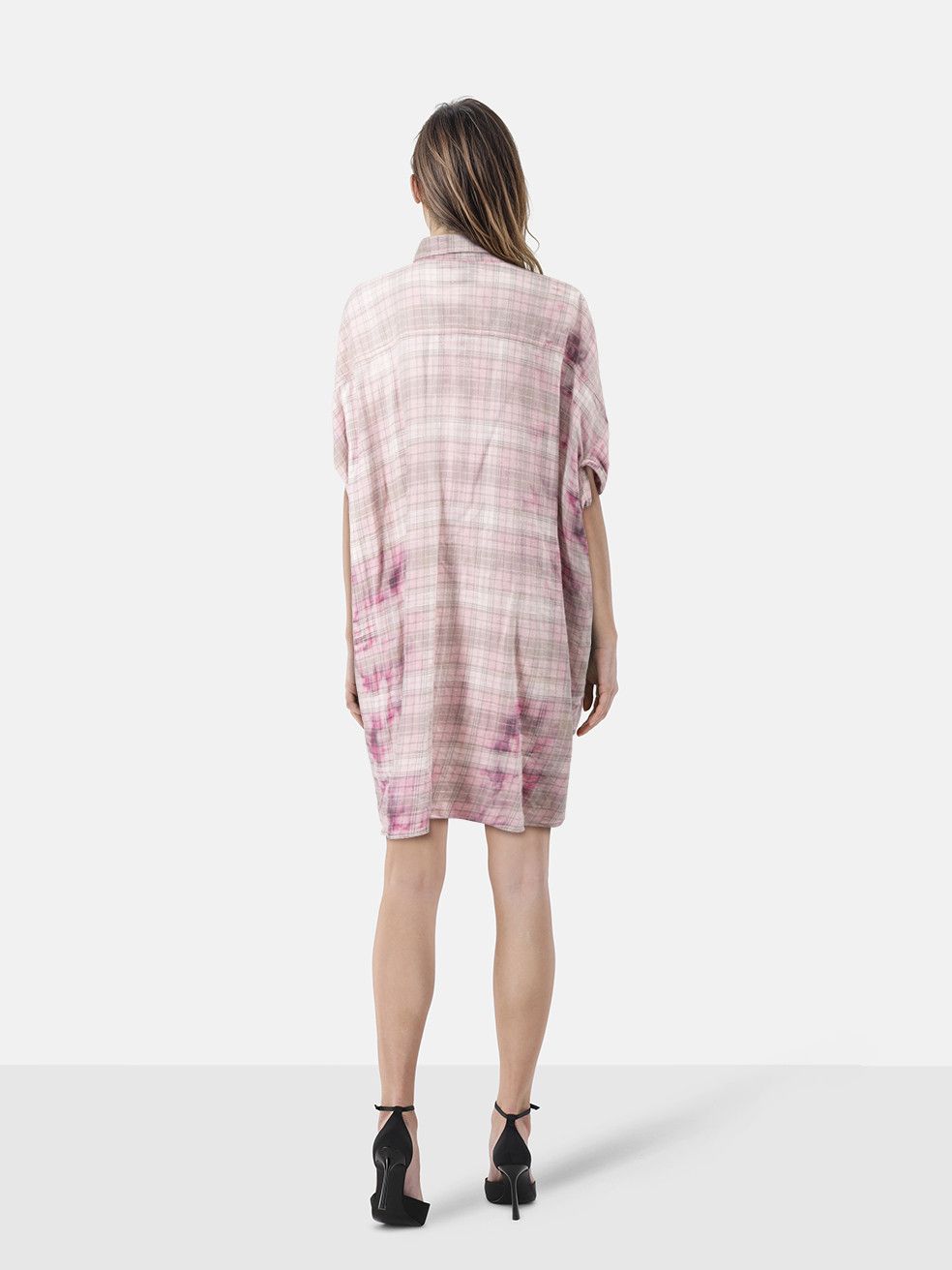 R13 Pink & Grey Plaid Oversized Boxy Shirtdress Size ONE SIZE - 2 Thumbnail