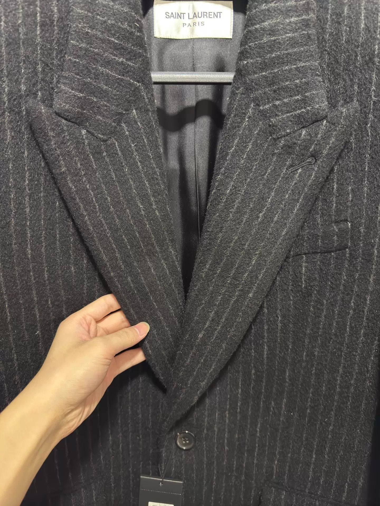 Saint Laurent Paris Black Pinstriped Long Coat Size L Size US L / EU 52-54 / 3 - 3 Thumbnail