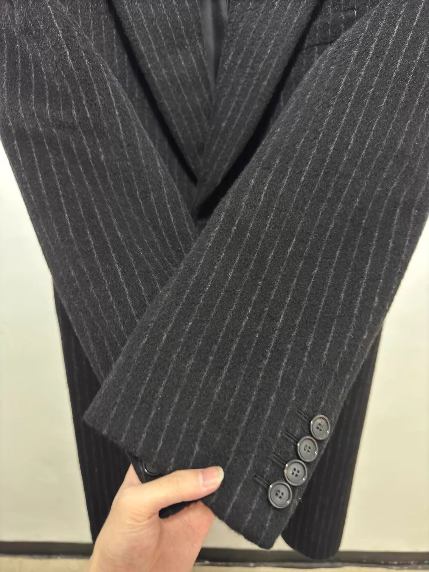 Saint Laurent Paris Black Pinstriped Long Coat Size L Size US L / EU 52-54 / 3 - 4 Thumbnail