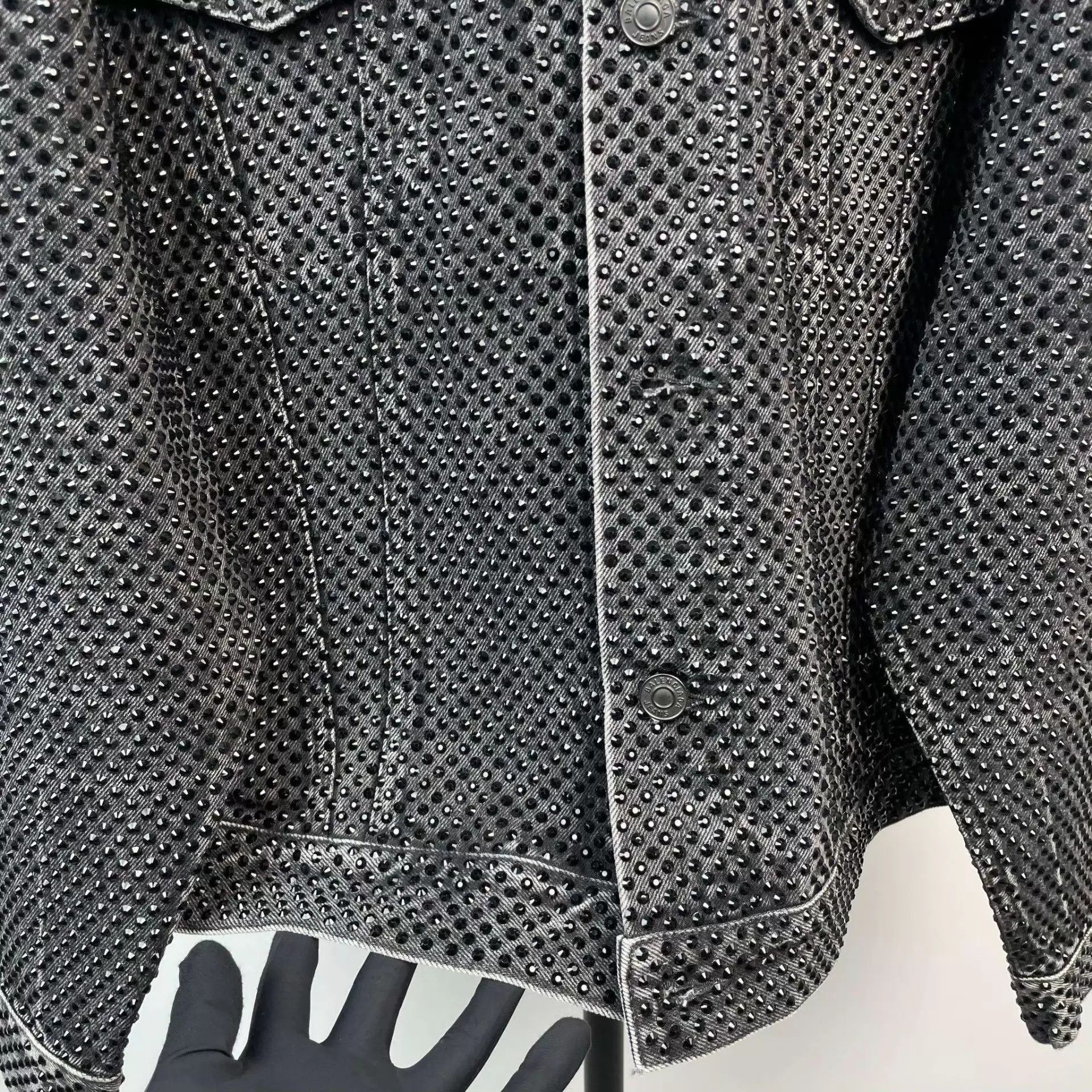 Balenciaga Black Perforated Denim Jacket Size S Size US S / EU 44-46 / 1 - 9 Thumbnail