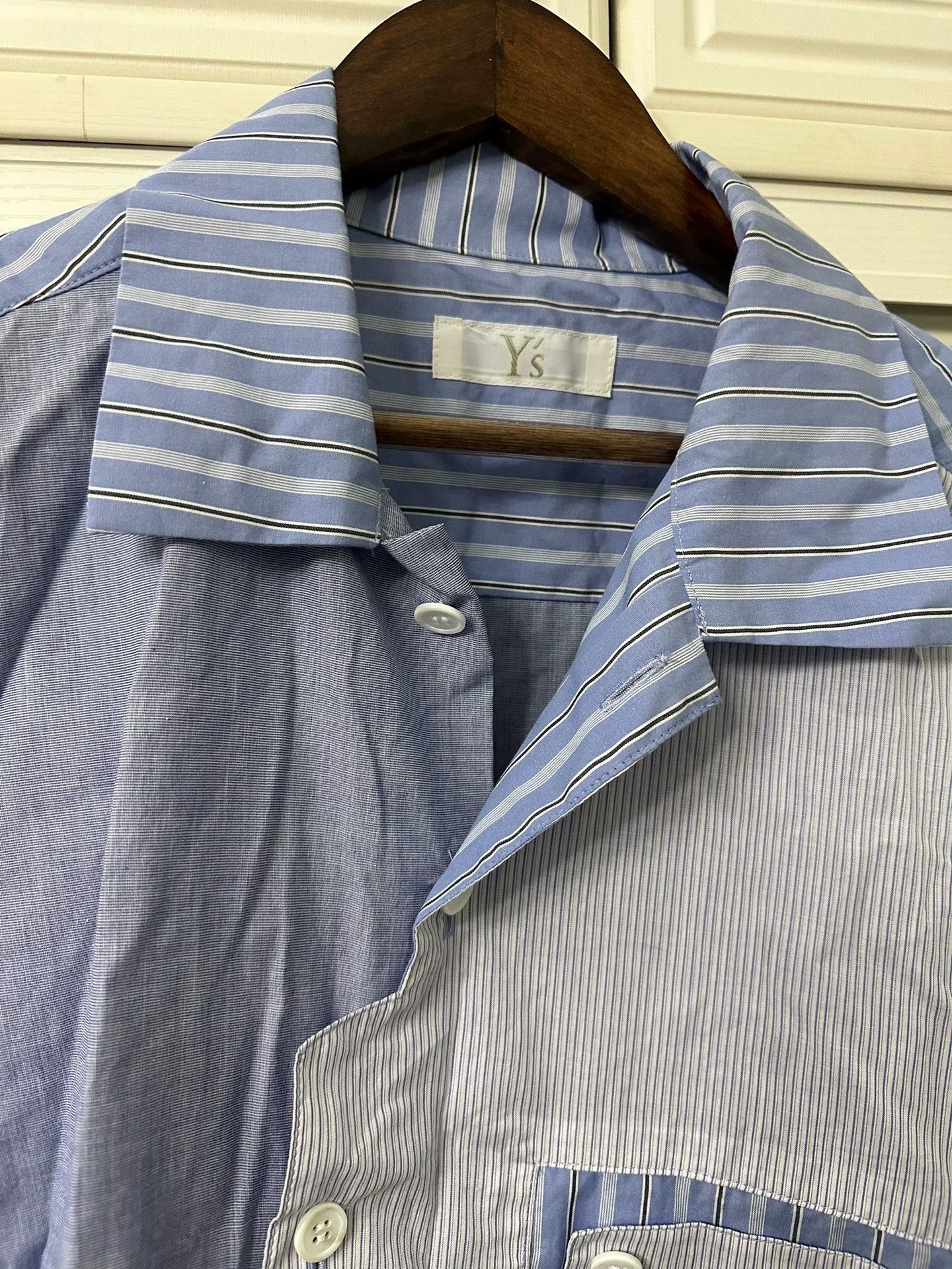 Y's Blue Striped Asymmetrical Button-Up Shirt Size US M / EU 48-50 / 2 - 2 Thumbnail