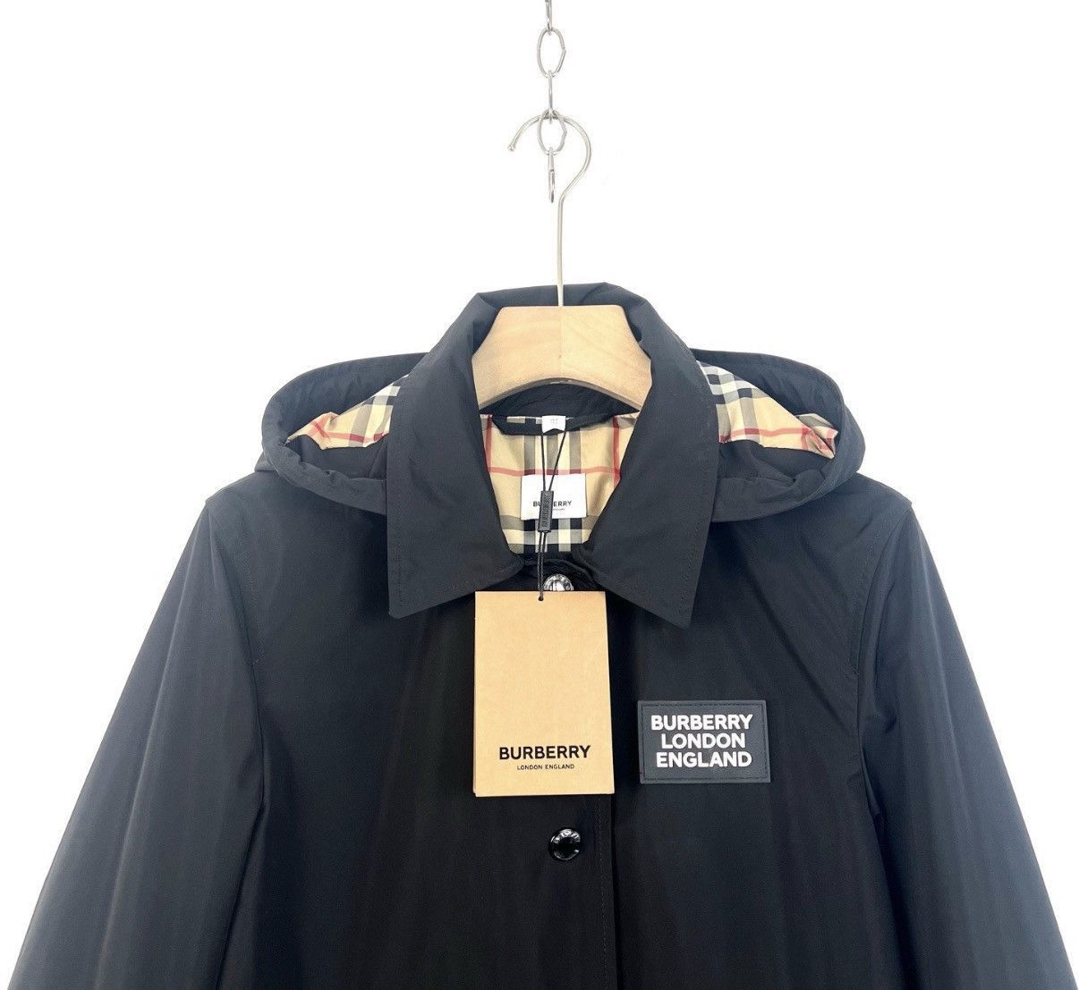 Burberry Black Long Hooded Coat with Button Front Size S Size US S / EU 44-46 / 1 - 3 Thumbnail