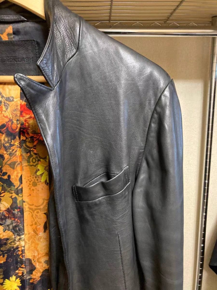 Isamu Katayama Backlash Black Leather Jacket with Floral Lining - Size L Size US L / EU 52-54 / 3 - 4 Thumbnail