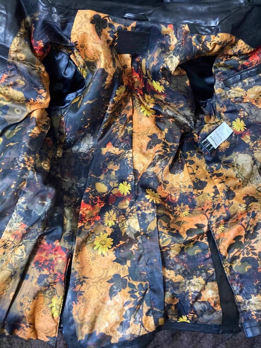 Isamu Katayama Backlash Black Leather Jacket with Floral Lining - Size L Size US L / EU 52-54 / 3 - 5 Thumbnail