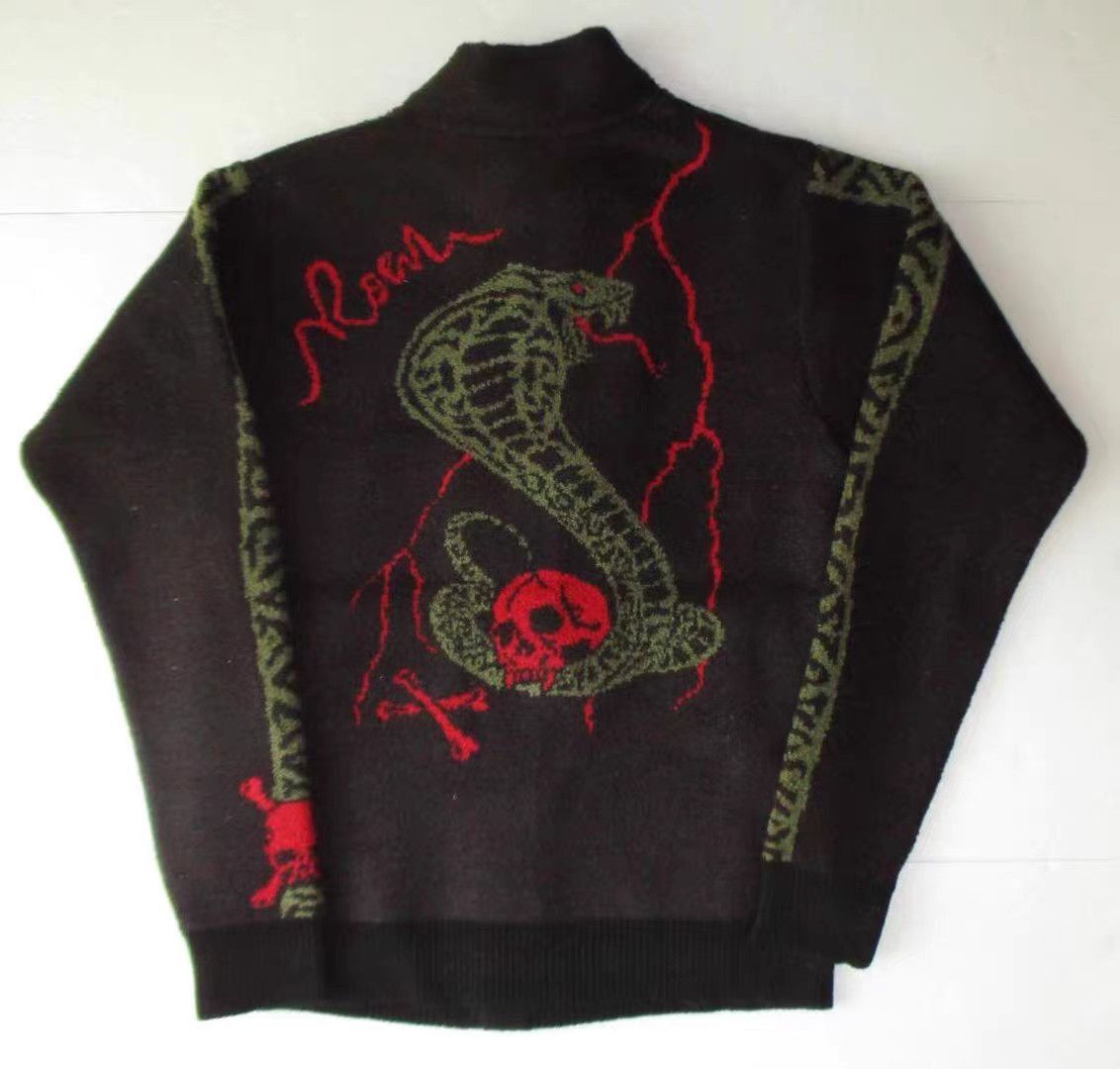 Roen Black Bomber Jacket with Patterned Sleeves - L Size US L / EU 52-54 / 3 - 2 Thumbnail