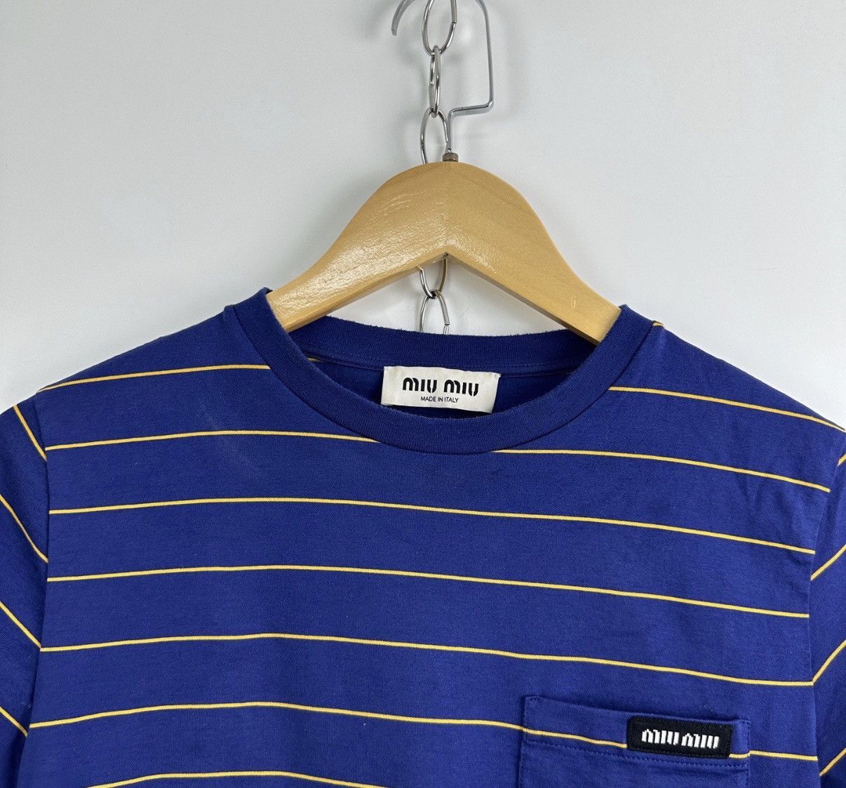 Miu Miu Blue Striped Short Sleeve T-Shirt with Pocket Size US S / EU 44-46 / 1 - 3 Thumbnail