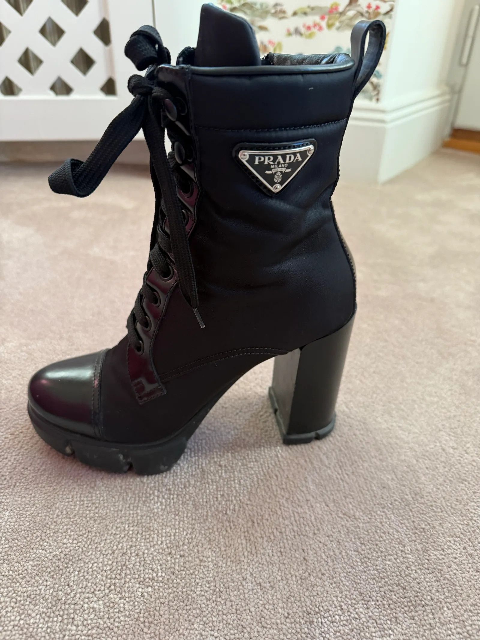 Prada Prada Leather-trimmed lace-up boots Lace up boots Size US 8 / IT 38 - 4 Thumbnail