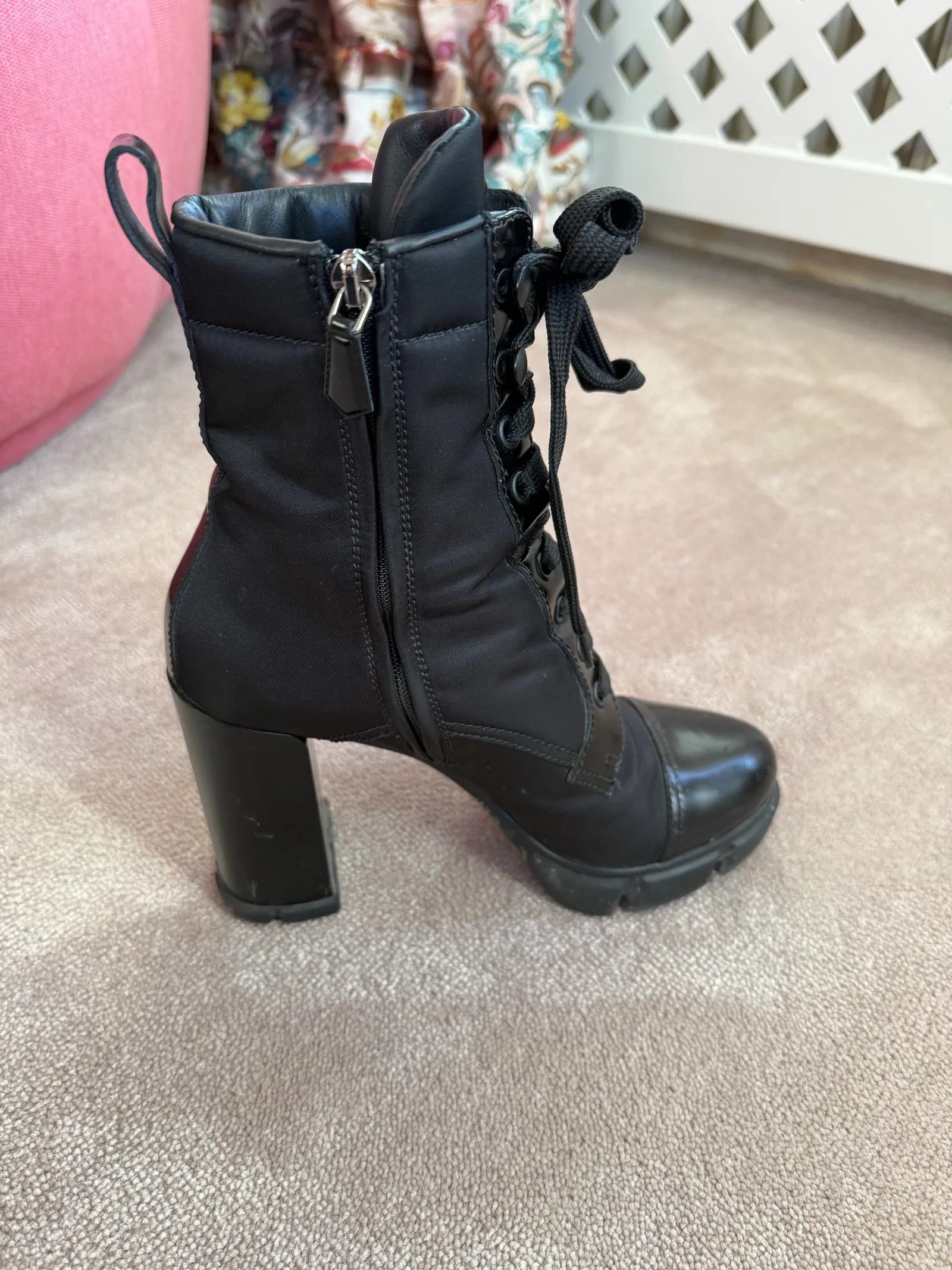 Prada Prada Leather-trimmed lace-up boots Lace up boots Size US 8 / IT 38 - 3 Thumbnail