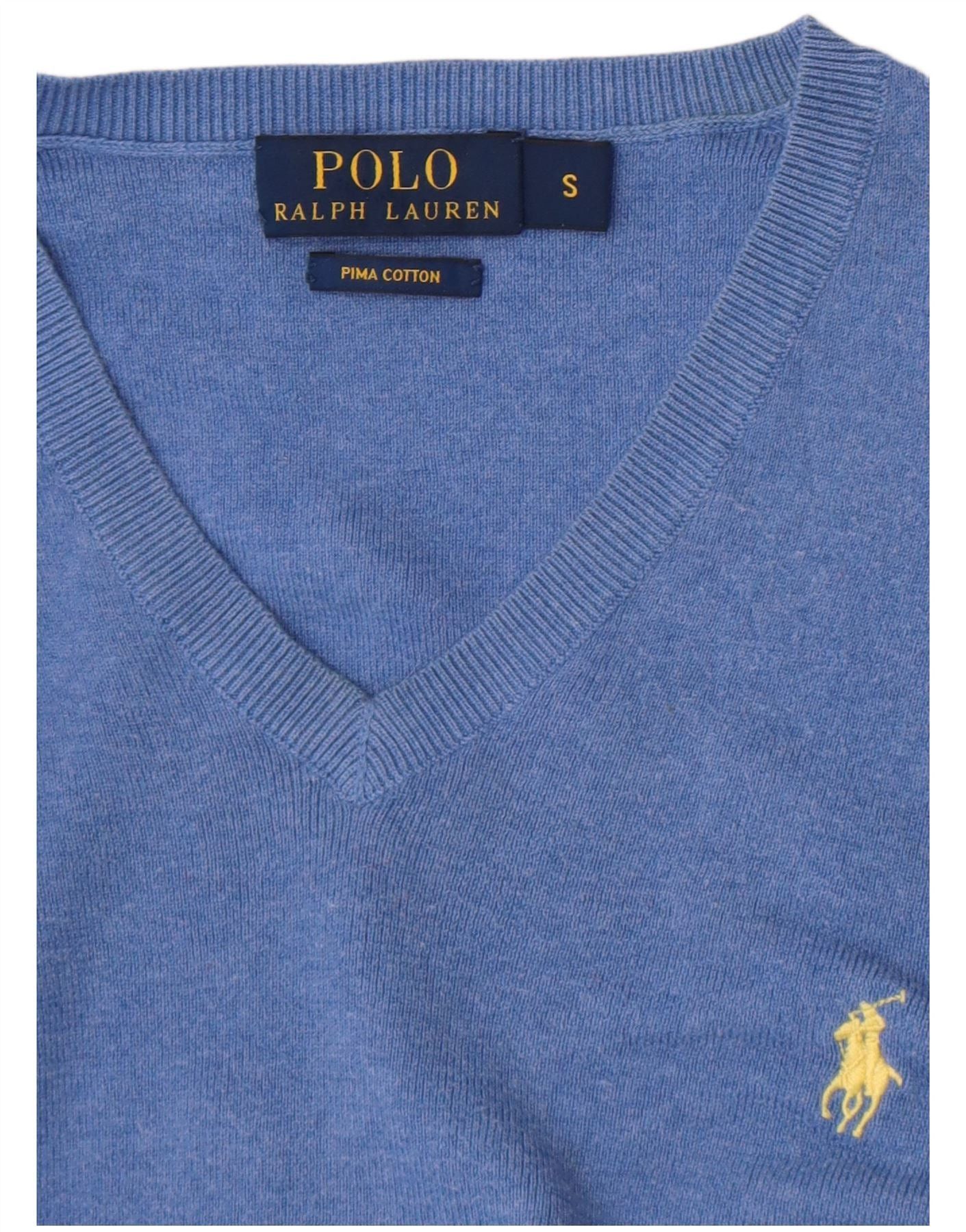 Polo Ralph Lauren Mens V-Neck Jumper Sweater Small Blue Cotton Size US M / EU 48-50 / 2 - 3 Thumbnail