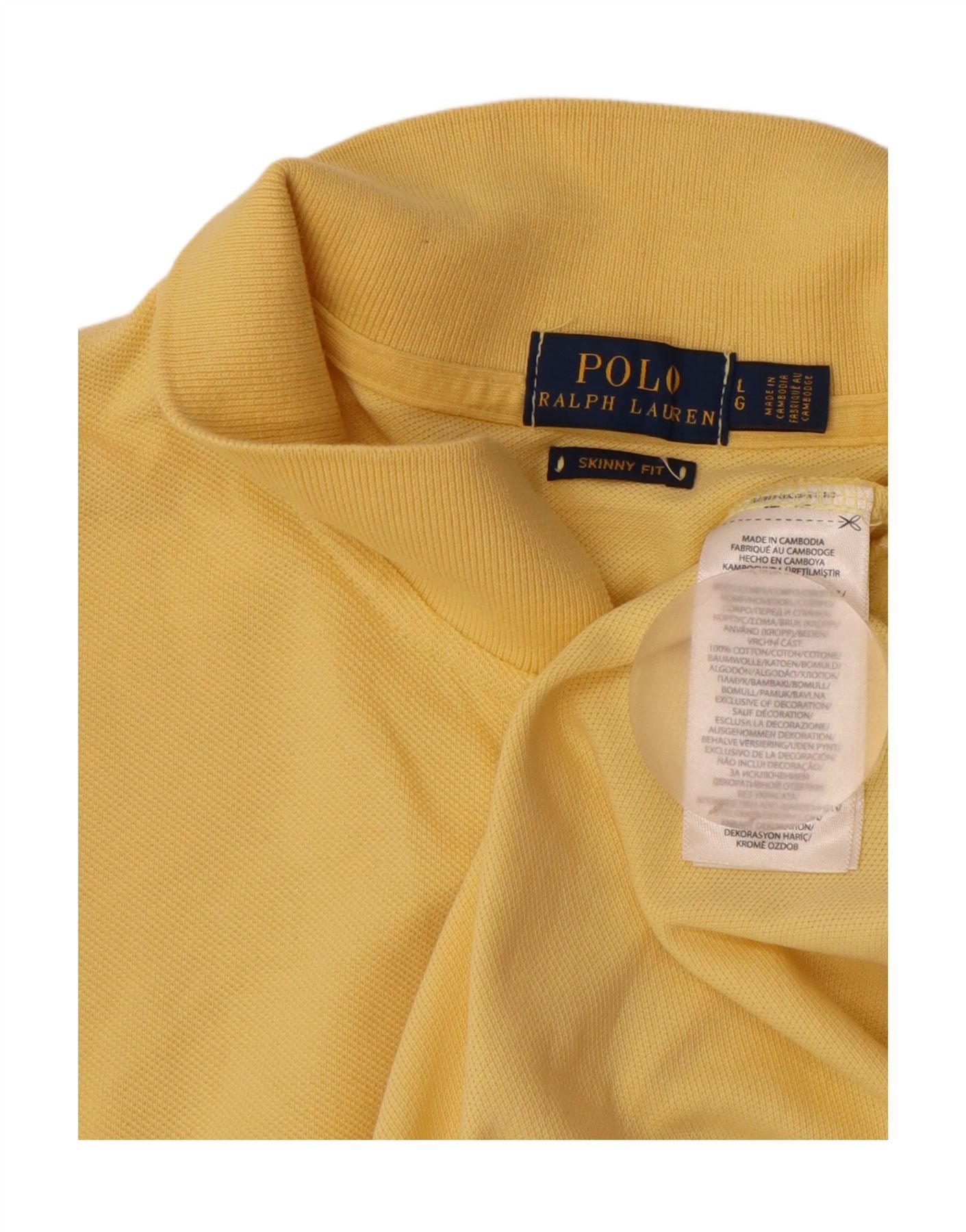 Polo Ralph Lauren Womens Skinny Polo Shirt UK 16 Large Yellow Cotton Size M / US 6-8 / IT 42-44 - 3 Thumbnail