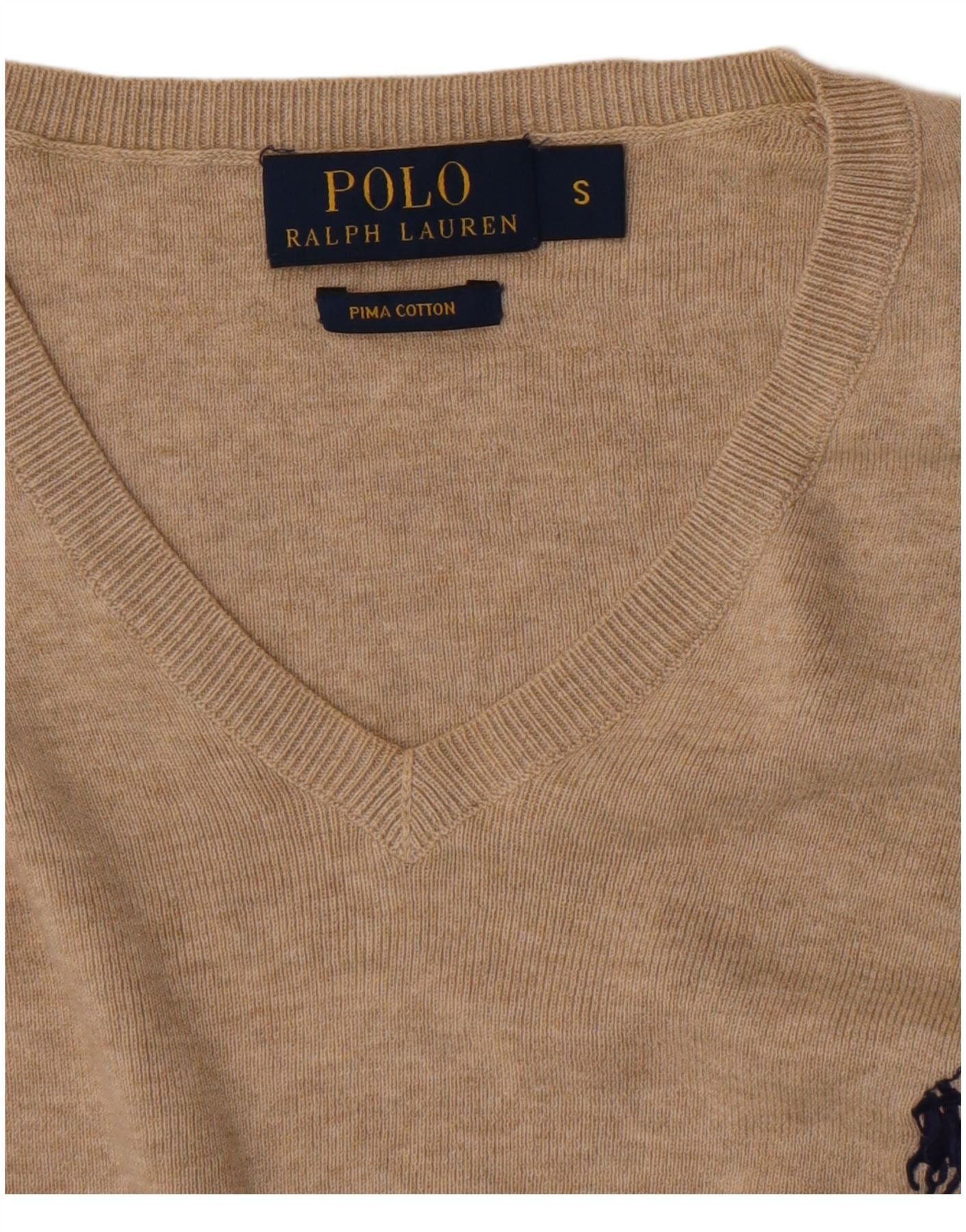 Polo Ralph Lauren Mens Regular Fit V-Neck Jumper Sweater Small Beige Cotton Size US L / EU 52-54 / 3 - 3 Thumbnail
