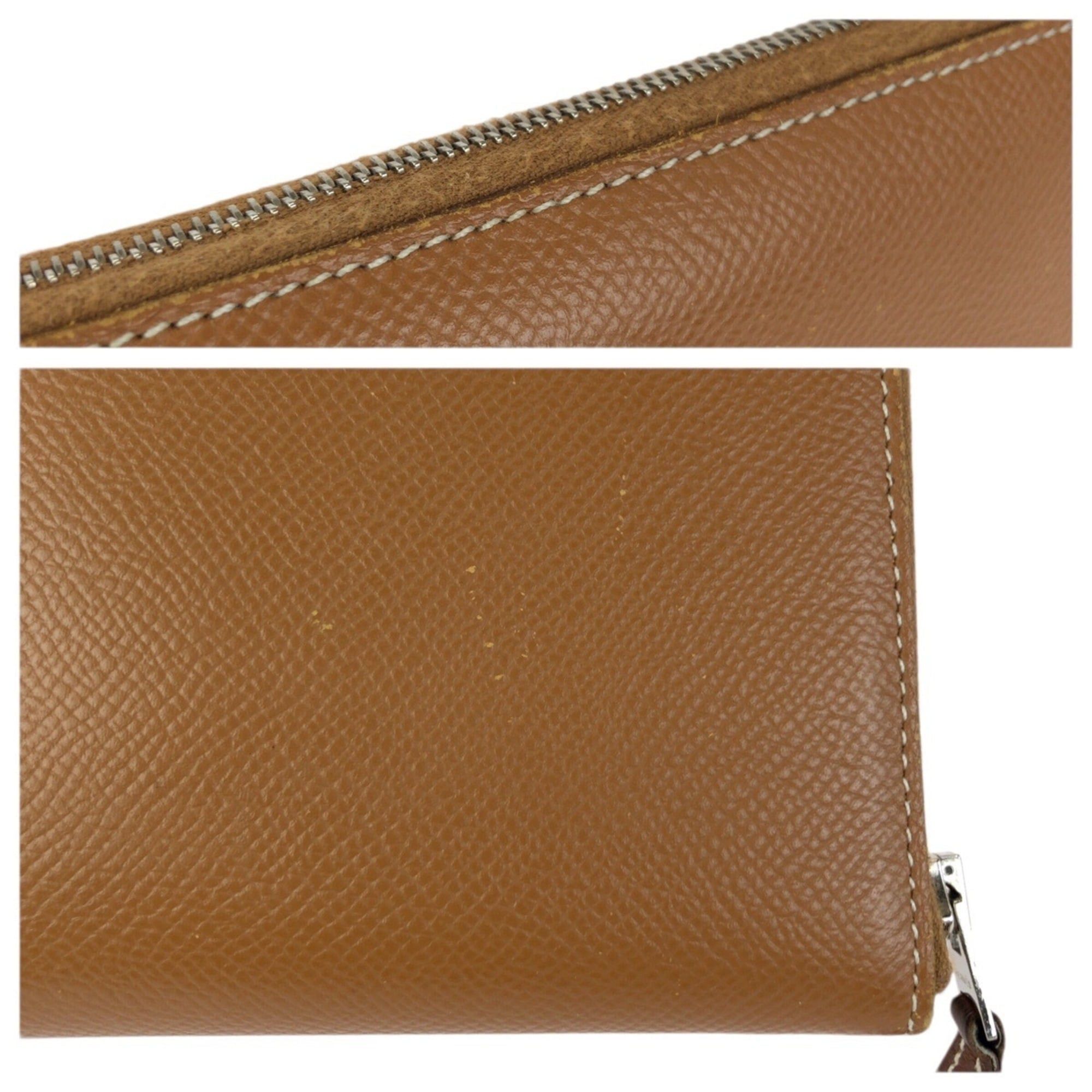 Hermes HERMES Azap Long Silk In Gold Brown Silver Hardware Veau Epsom Leather Wallet Round Zipper Y Stamp Women's Size ONE SIZE - 7 Thumbnail